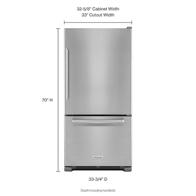 Kitchenaid 22 07 Cu Ft Bottom Freezer, Are Bathtubs A Standard Size Refrigerator