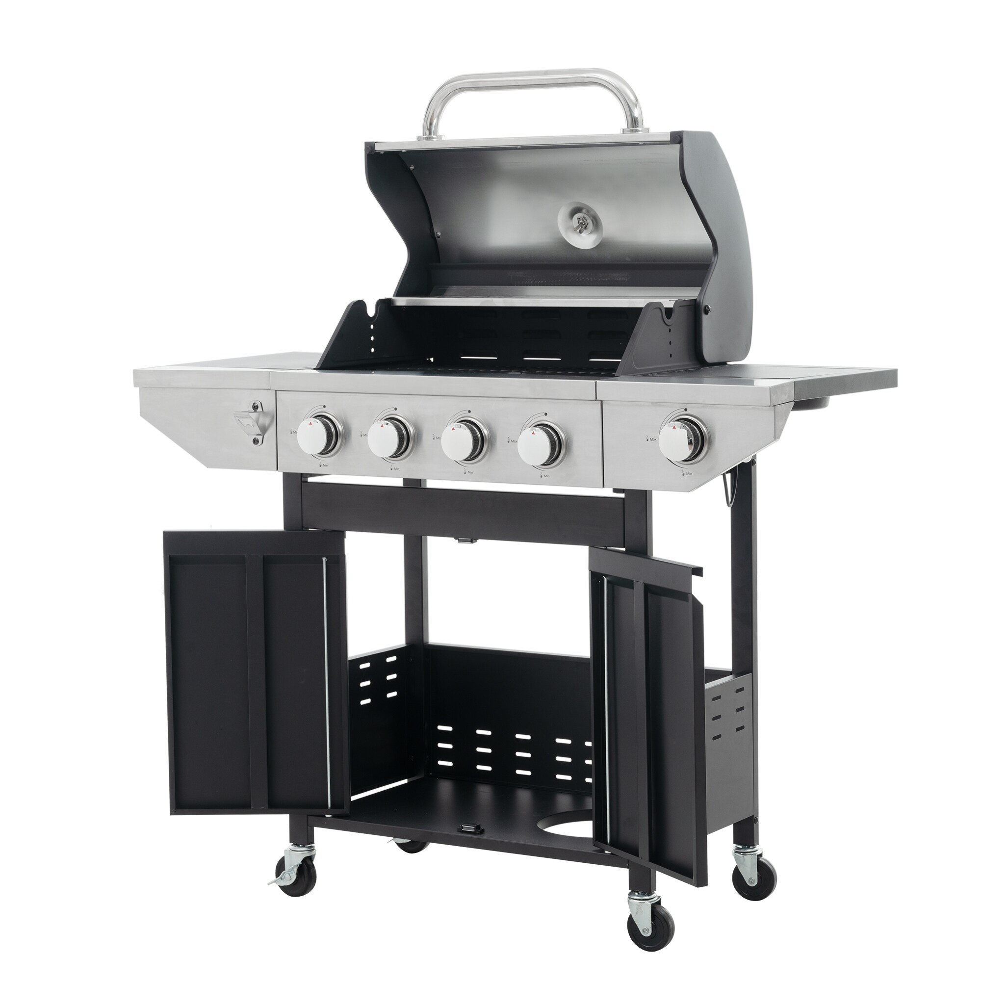 Mondawe Black and Silver 4-Burner Liquid Propane Gas Grill with 1