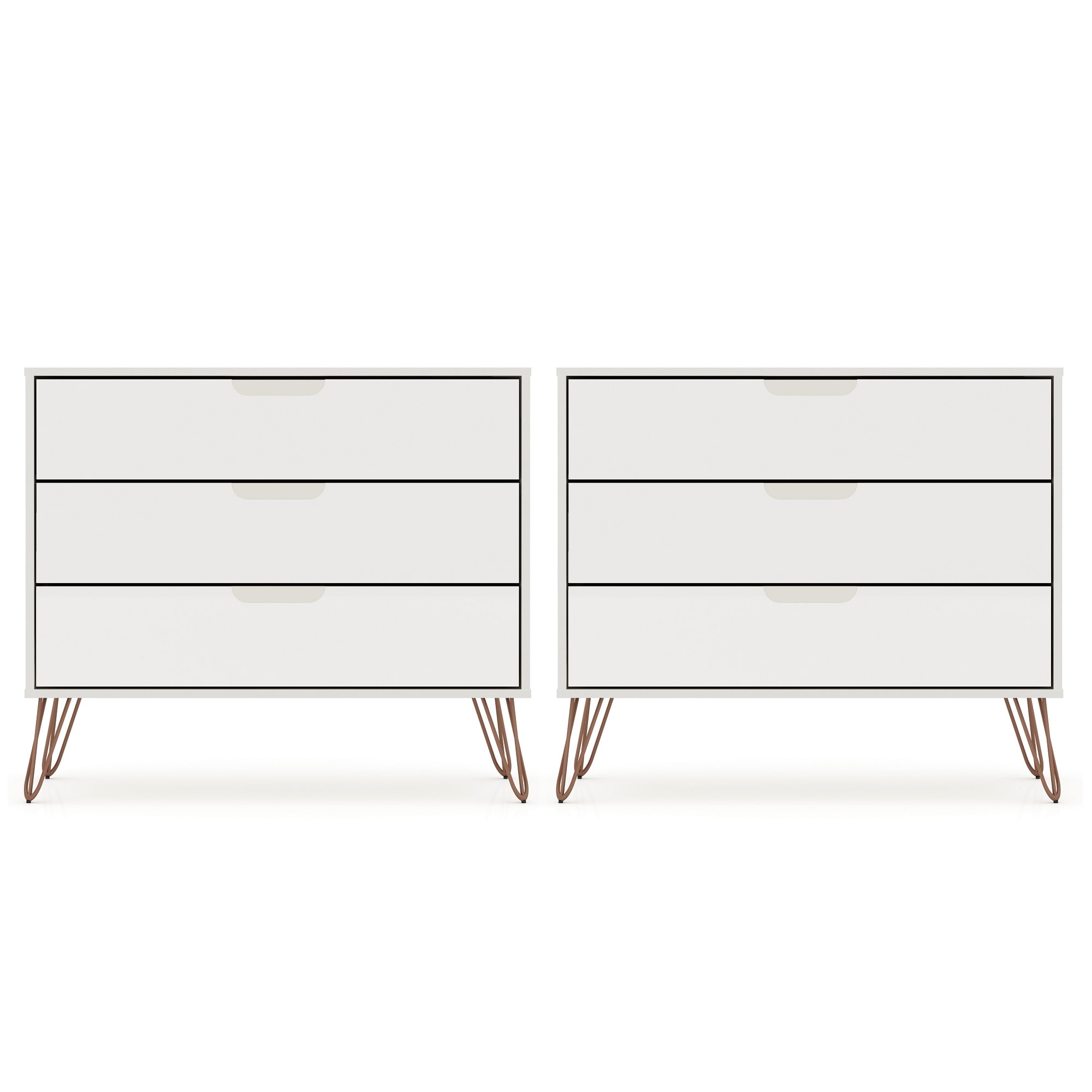 Set of 2 Off-White Mid-Century Modern 3-Drawer Dressers
