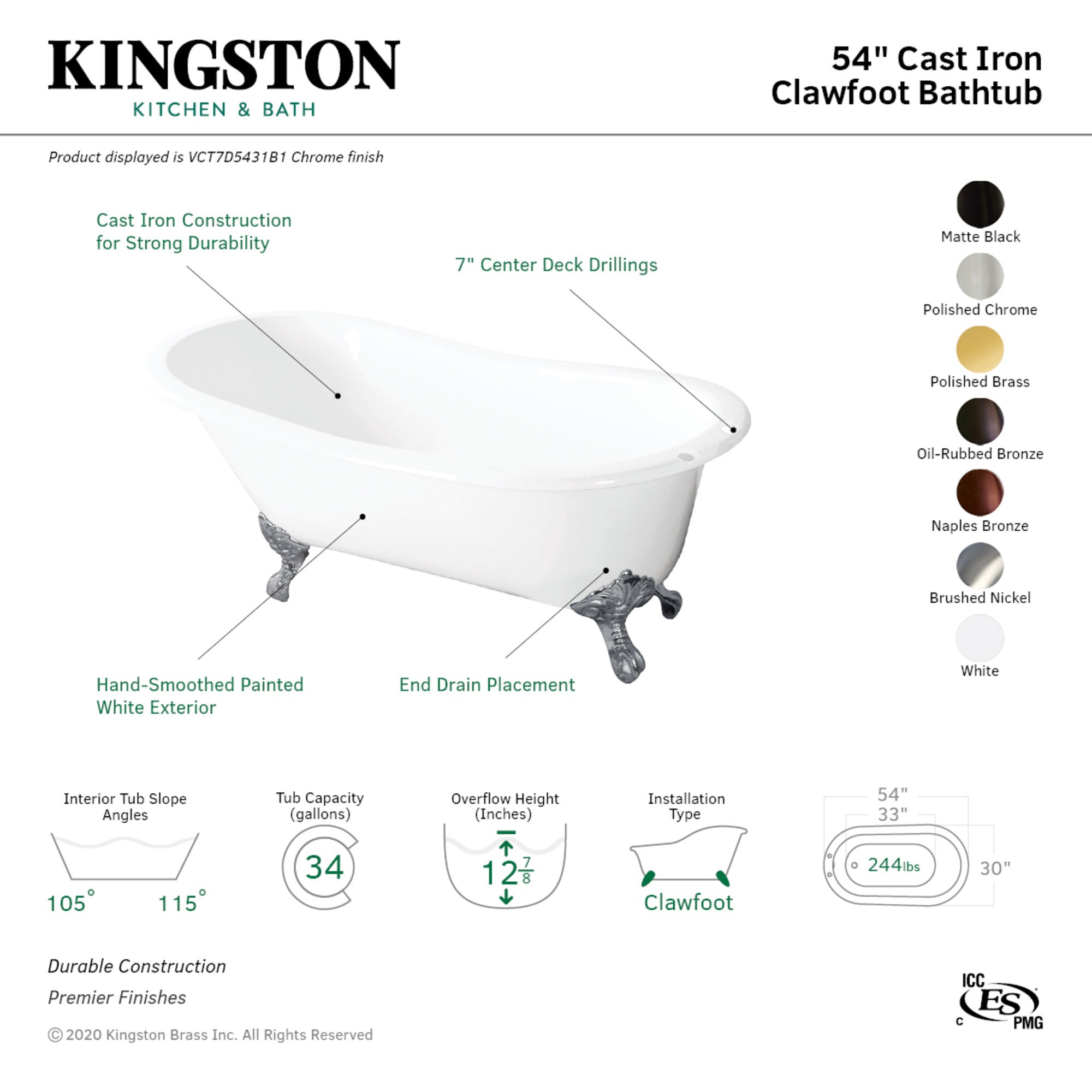 Kingston Brass WLVCT7D5431B5 bathtubs - View #3