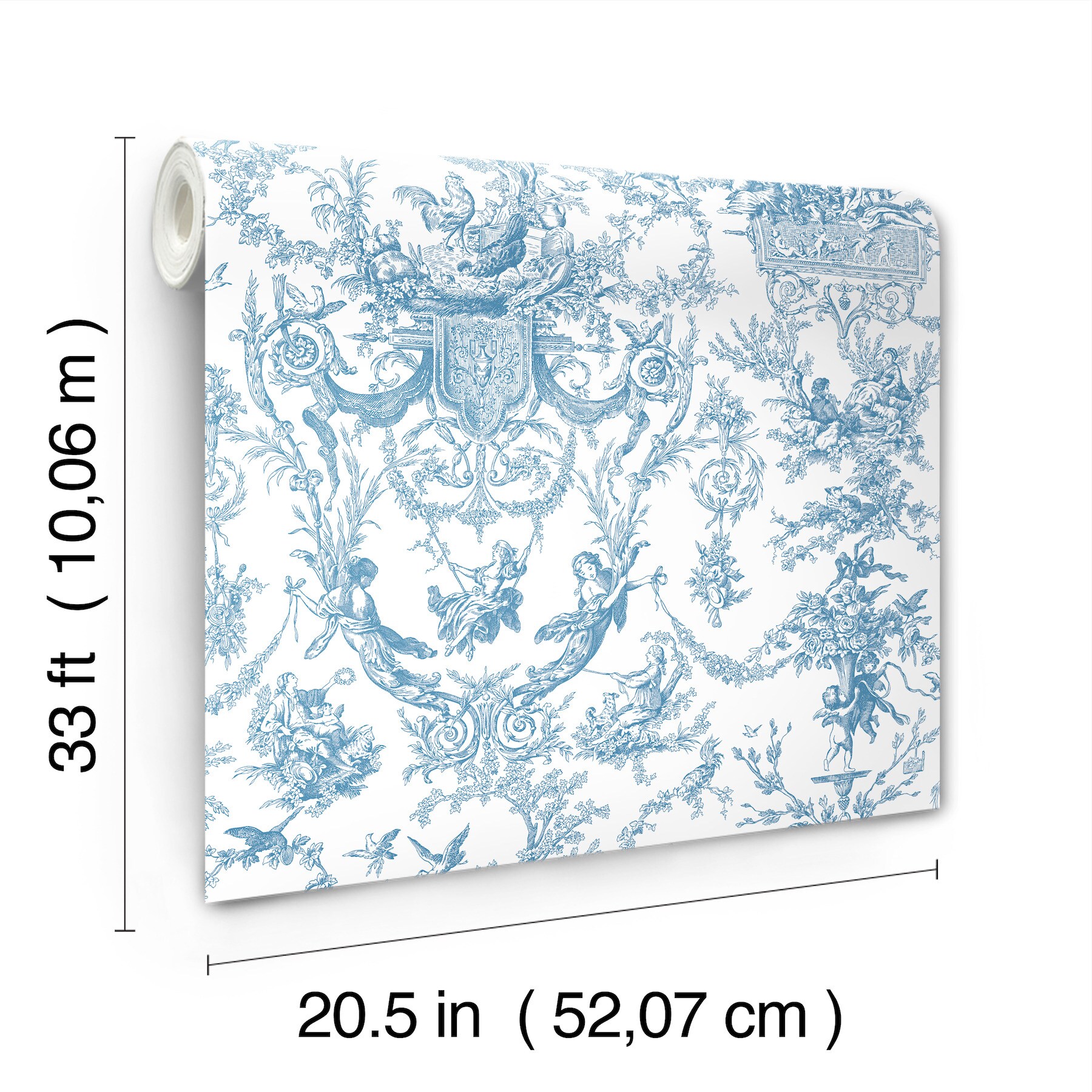 York Wallcoverings Ashford Toiles 56-sq ft Blue Paper Toile Prepasted ...