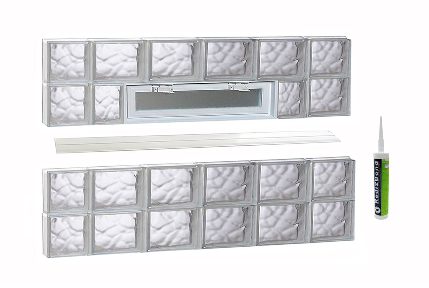 REDI2SET V4428DC Wavy Glass 42-1/2-in x 27-in Frameless Replacement Vented Glass Block Window