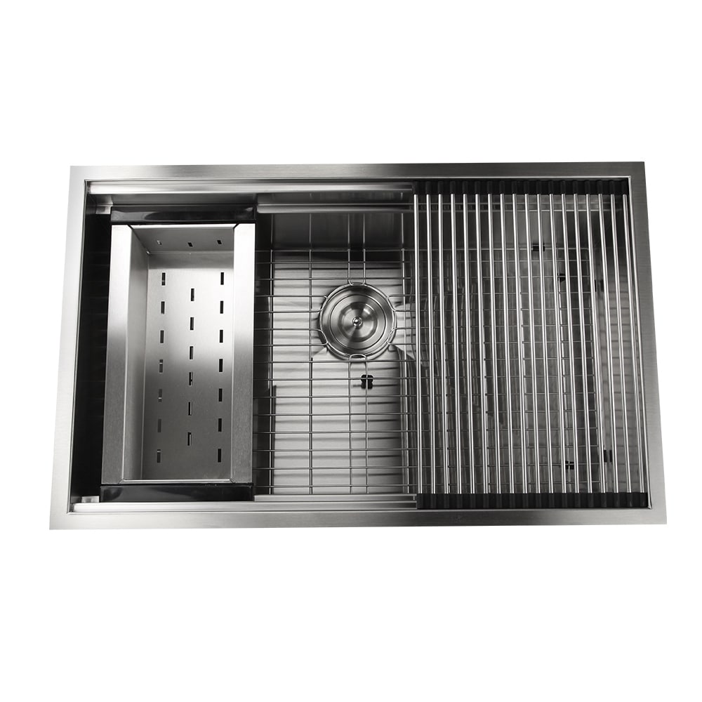 Nantucket Sinks ZR-PS-3220-16 Pro Undermount 32-in x 20-in Brushed Stainless Steel Single Bowl Workstation Kitchen Sink with Drainboard