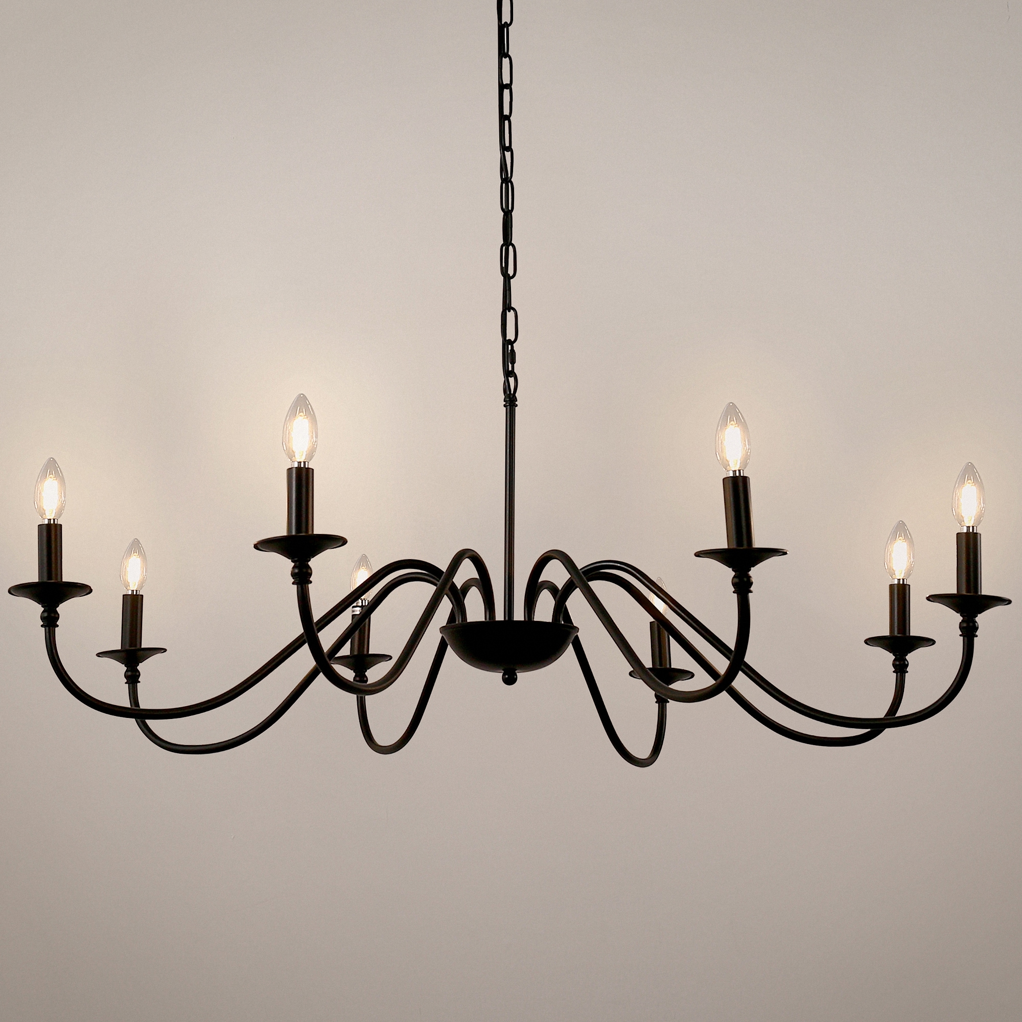 YANSUN LA-JQ01201CBL-11 8 -Light Black Farmhouse Bare bulb For Use in Bedrooms, Dining Rooms, Foyers, Kitchens, Living Rooms Chandelier
