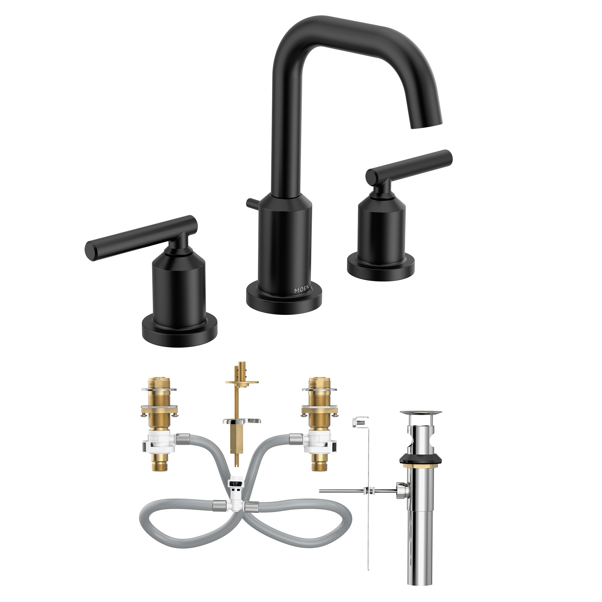 Moen TV6142BL Gibson Matte Black Widespread 2-handle WaterSense High-arc Residential Handle Bathroom Sink Faucet with Drain