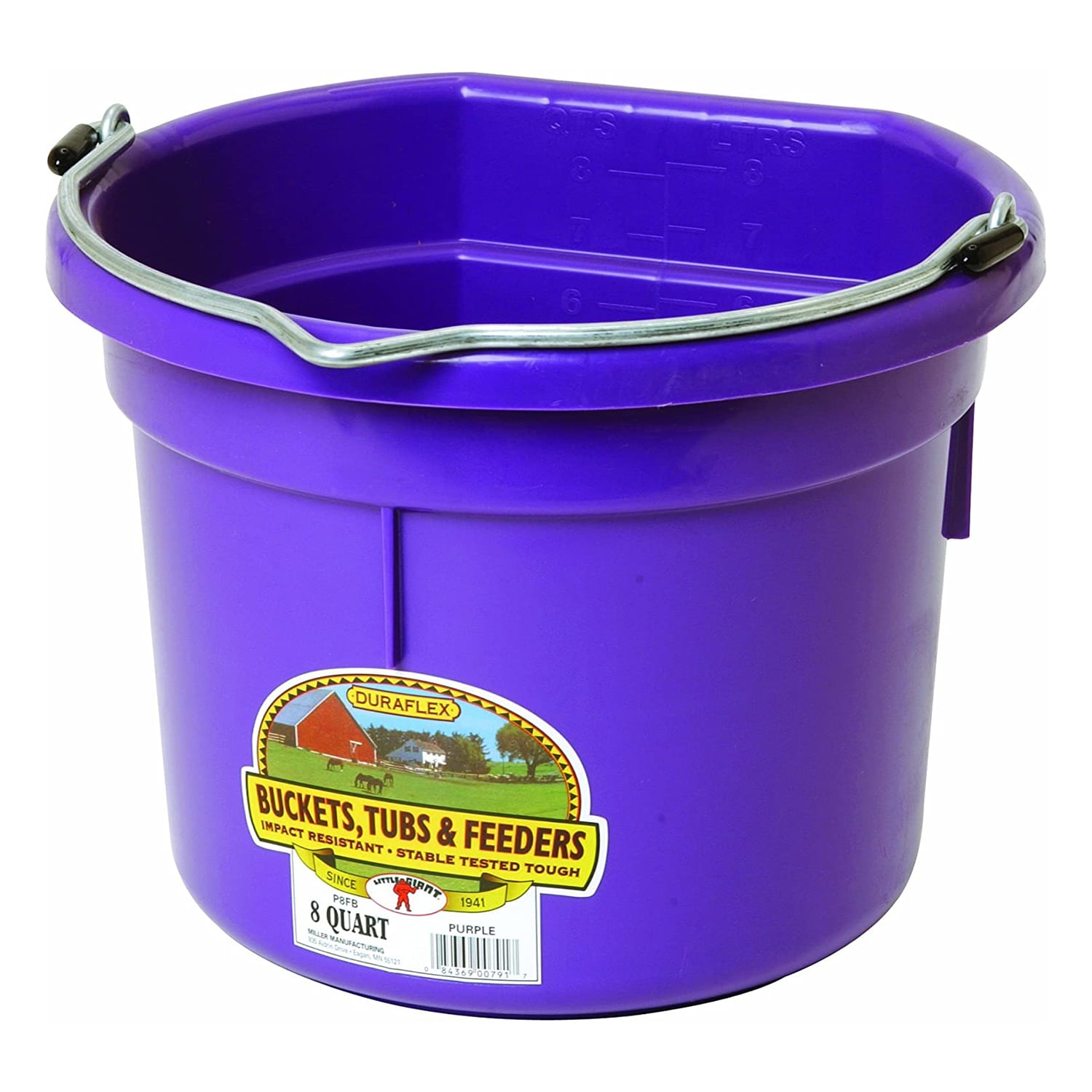Little Giant  P8FBPURPLE 2 Gallon All Purpose Flat Back Plastic Bucket Purple