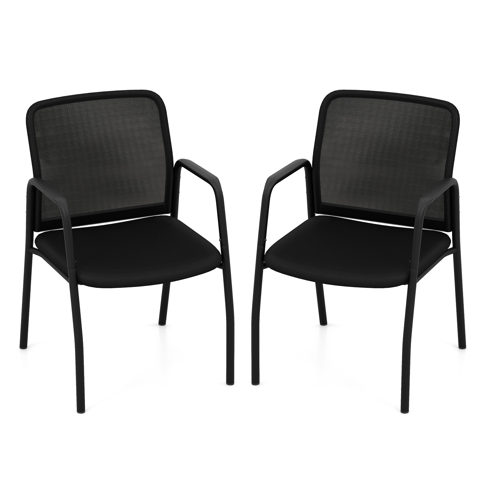 Slickblue D-CO-2-KD00601BC Set of 2 Waiting Room Chairs for Guest - Black Modern Ergonomic Non-Adjustable and Non-Swivel Mesh Visitor Chairs for Reception Area