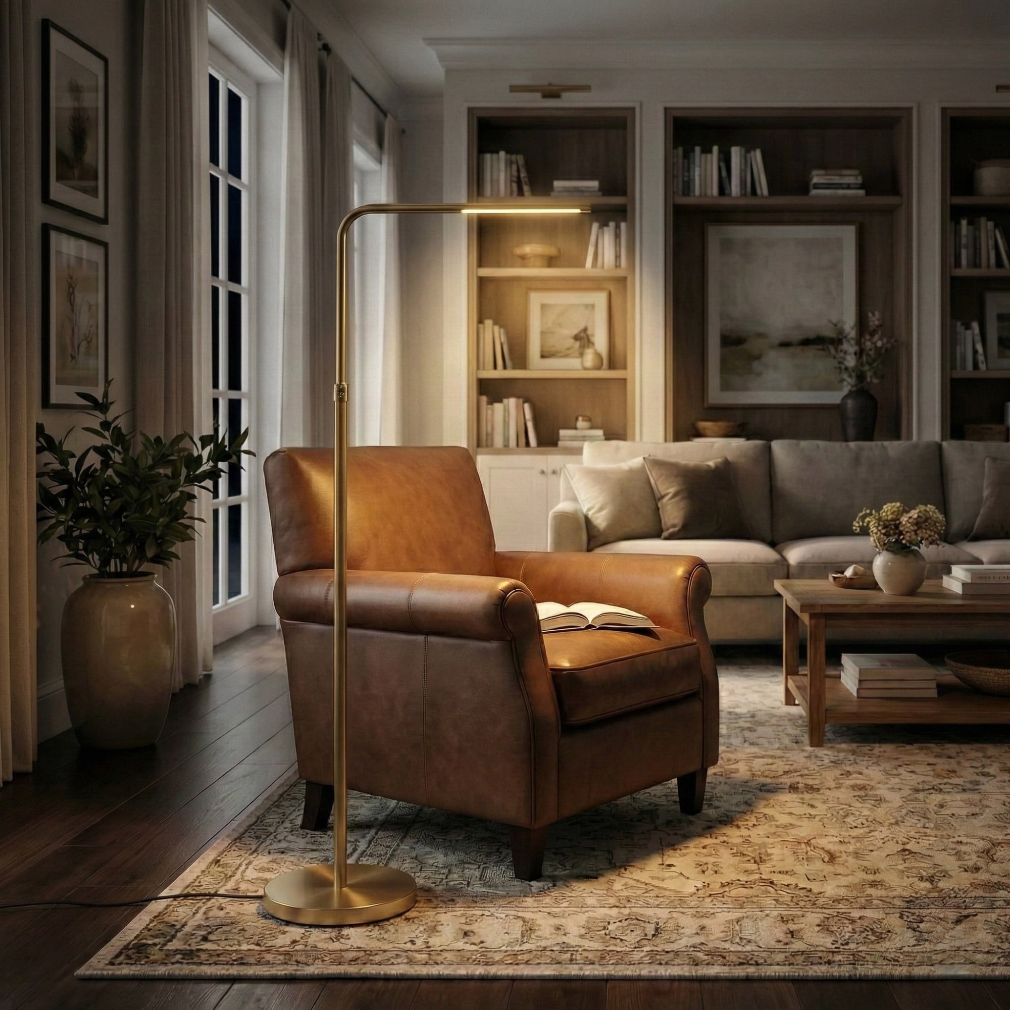 Oyezvary -  Brassed Gold Floor Lamp with On Off Switch Adjustable LED Round Base Modern Design fo...