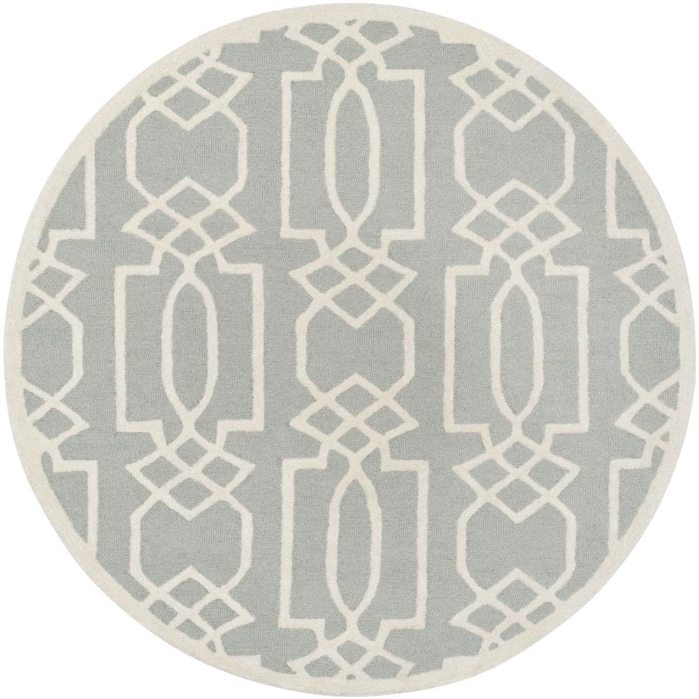 Safavieh BEL138B-5R Bella Soma 5 x 5 (ft) Tufted Wool Gray/Ivory Round Indoor Geometric Farmhouse/Cottage Area rug