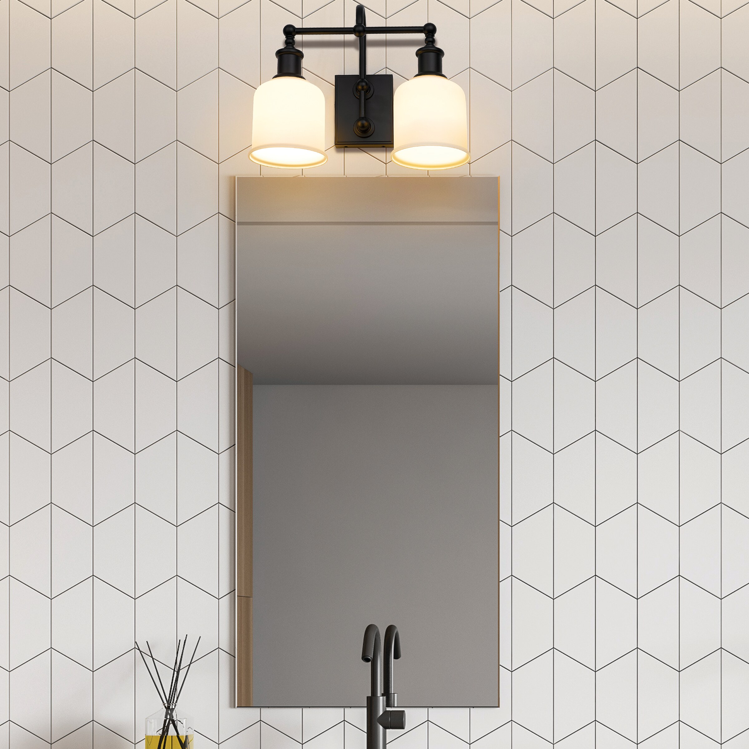 Bryant Matte Black and Opal Glass 2-Light Vanity Sconce