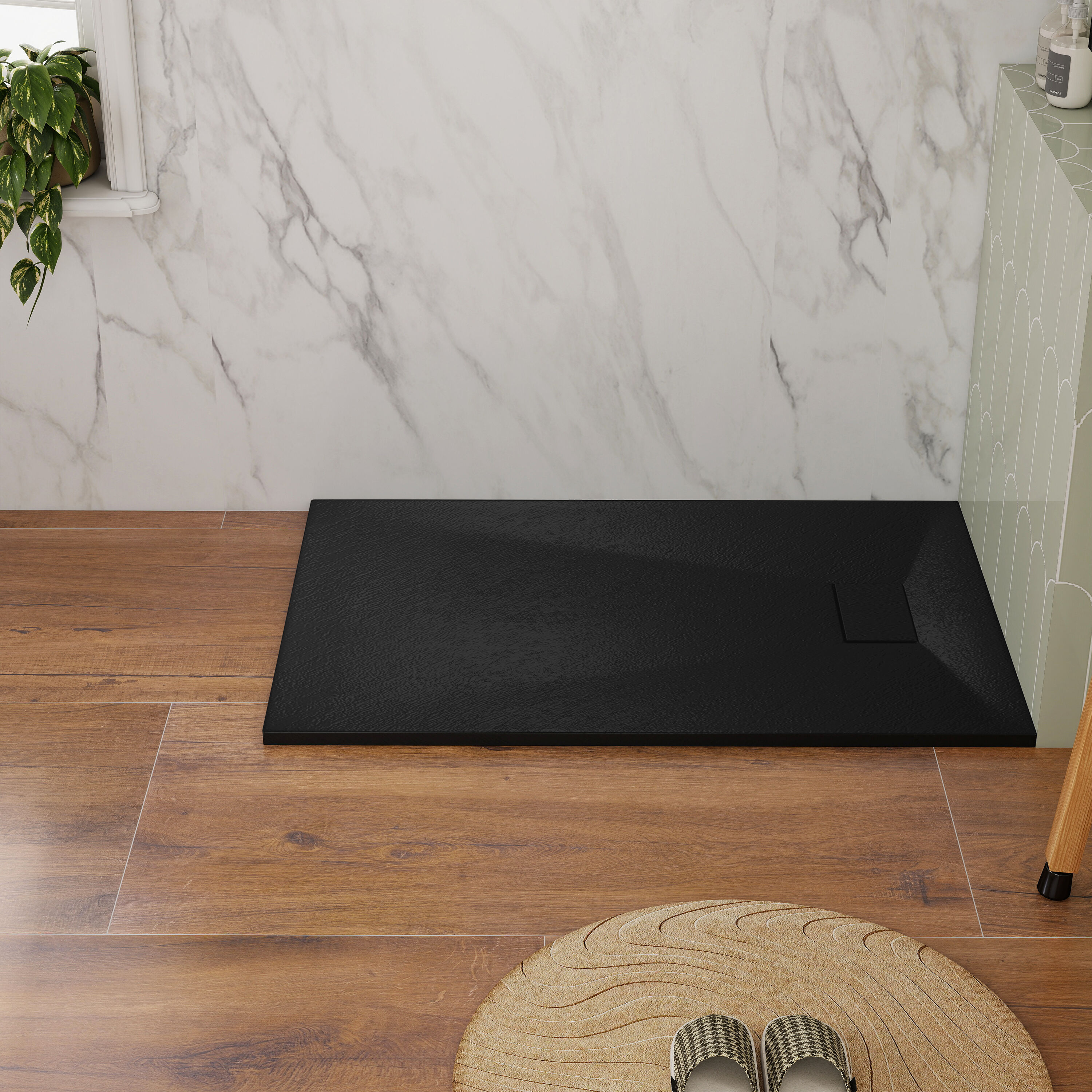 CASAINC 31.5-in W x 47.24-in L Reversible Black Single Threshold Rectangle Shower Pan Base with 1-in H Threshold