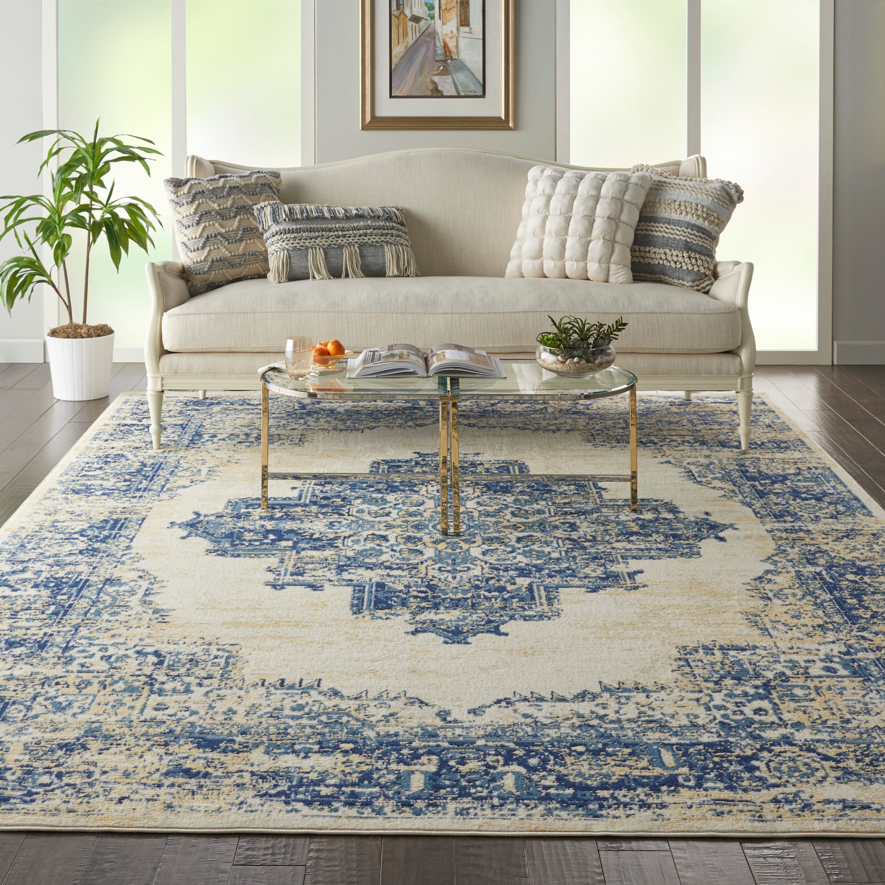Nourison 99446411754 Grafix 8 x 10 (ft) Loomed Polypropylene White Rectangular Indoor Abstract Area rug
