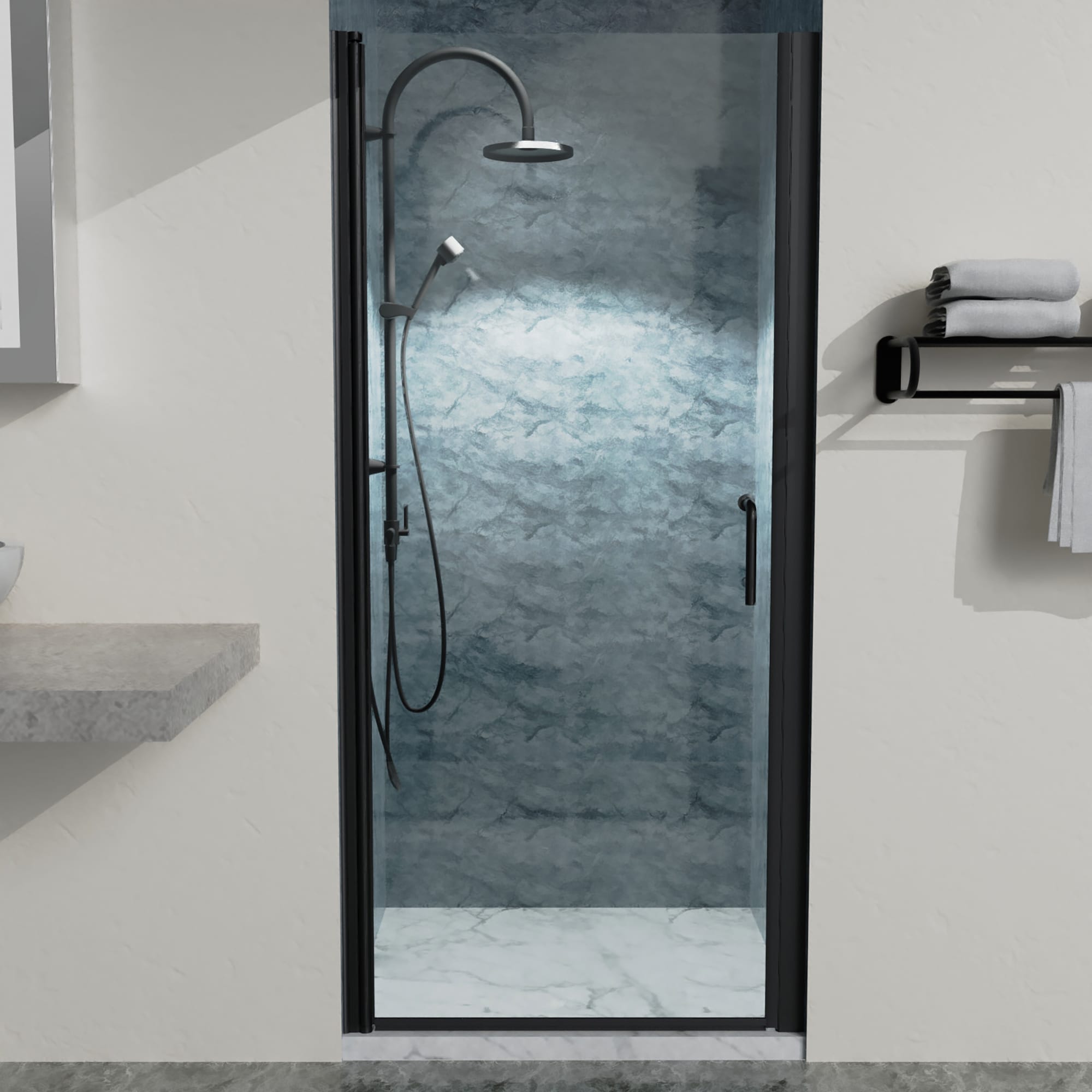Lordear LD-AUG1012BL Matte Black 34-in to 35-1/2-in W x 72-in H Frameless Clear Glass Pivot Soft Close Shower door