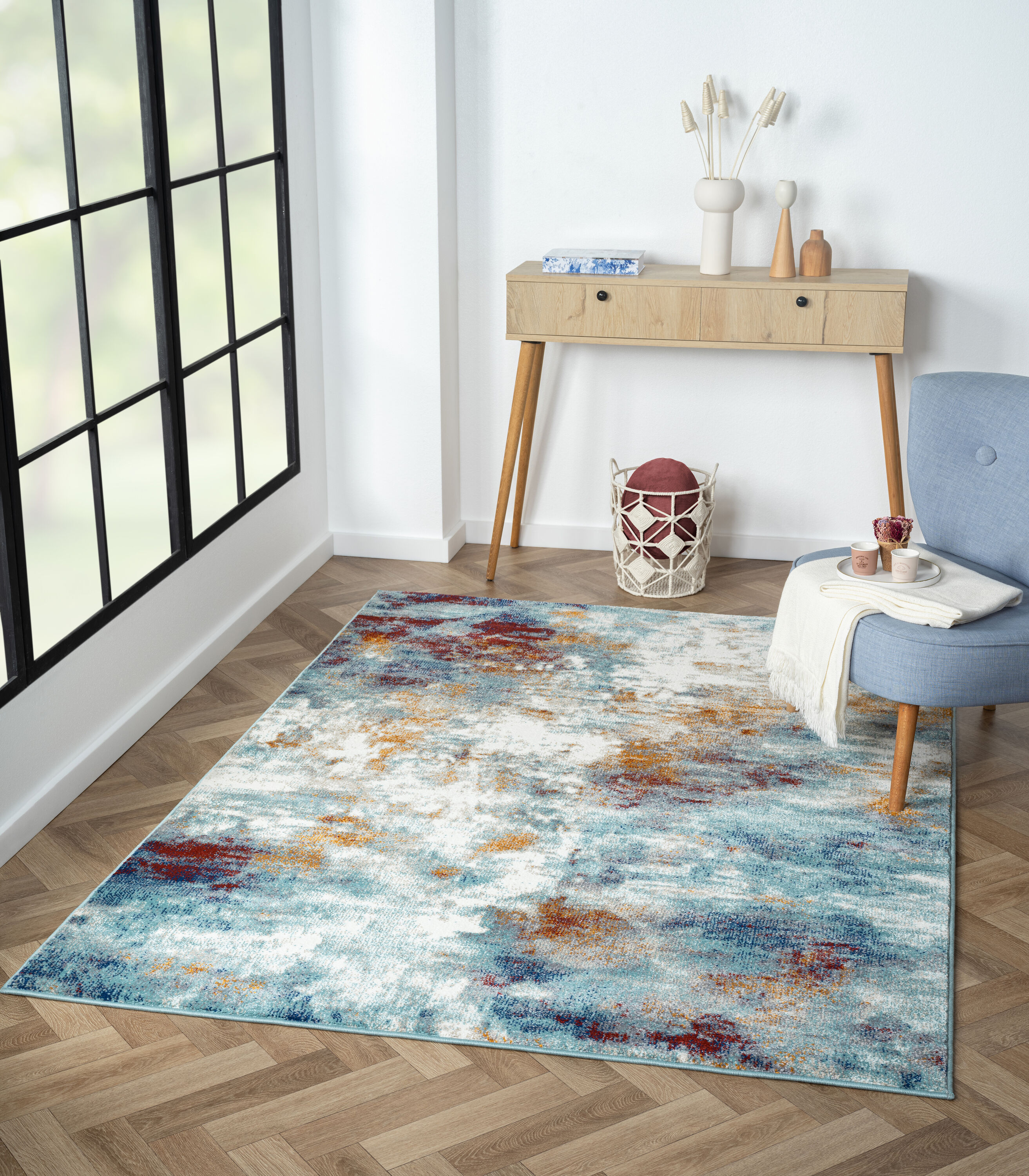 MDA Rugs MN1223 Milan 2 x 3 (ft) Polypropylene Blue/Red Rectangular Indoor Abstract Area rug