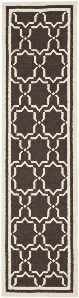Safavieh DHU545A-210 Dhurries Talia 2 x 10 (ft) Wool Chocolate/Ivory Rectangular Indoor Geometric Coastal Runner rug