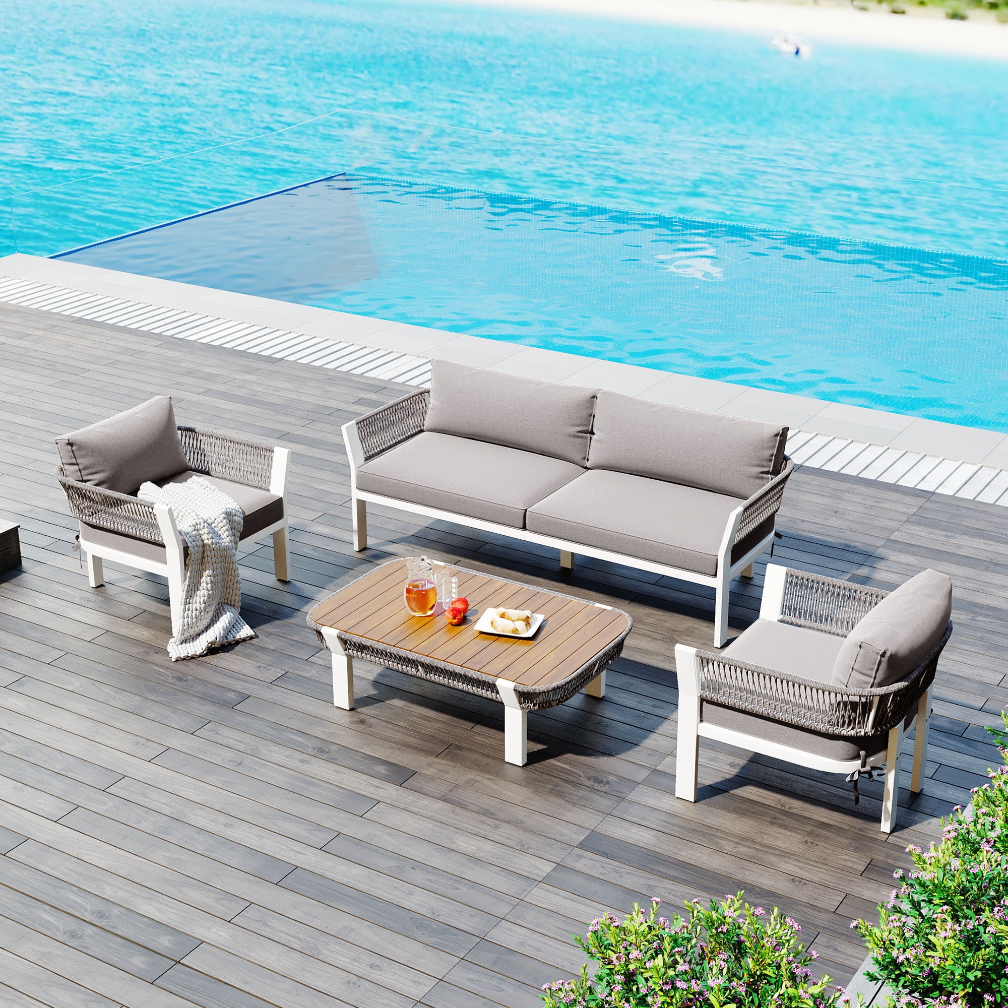 Forclover ALTR-01GR 4 -Piece Patio Conversation Set with Gray Cushions