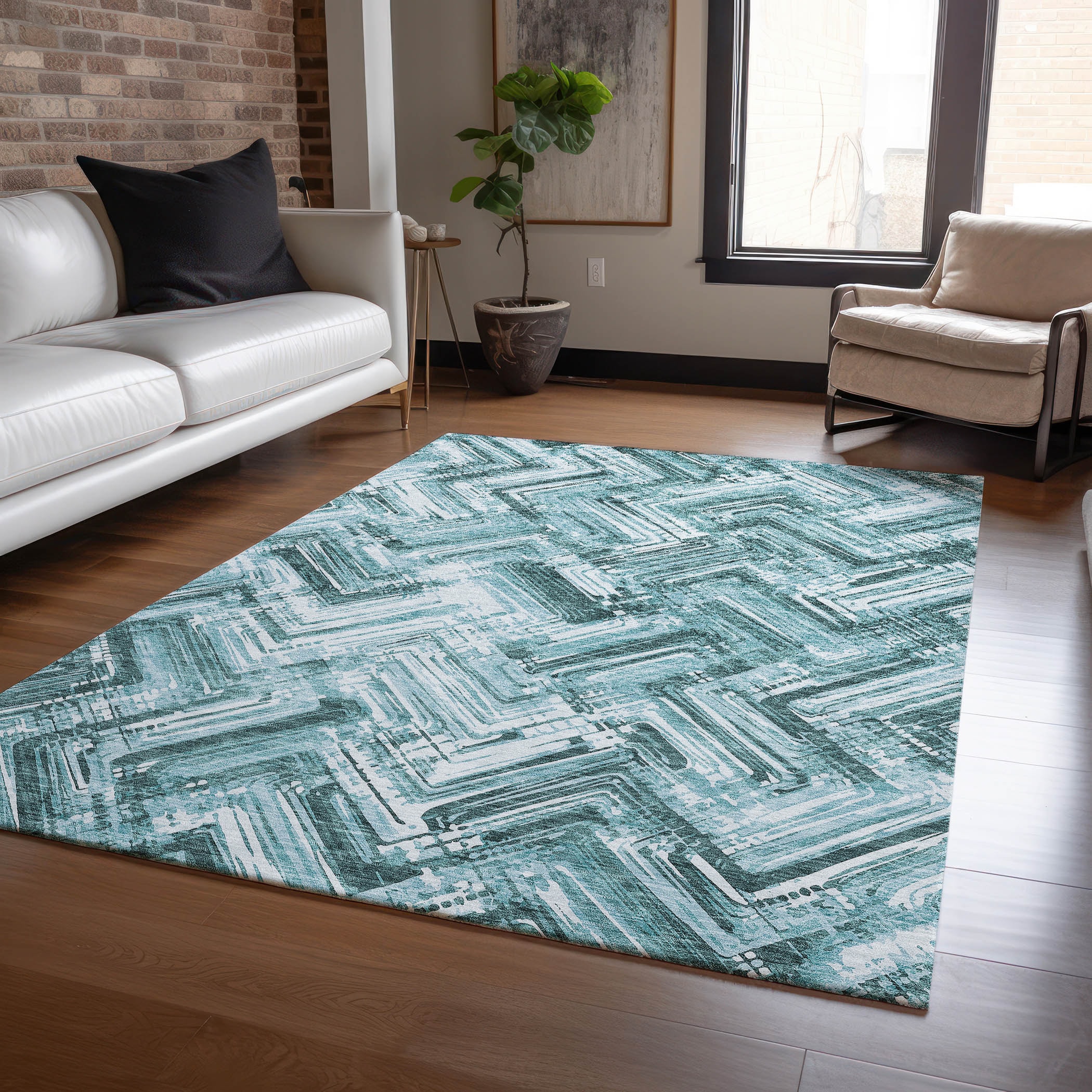 Addison Rugs ACN630TE8X10 Chantille ACN630TE 8 x 10 (ft) Polyester Teal Rectangular Indoor/Outdoor Geometric Machine washable Area rug