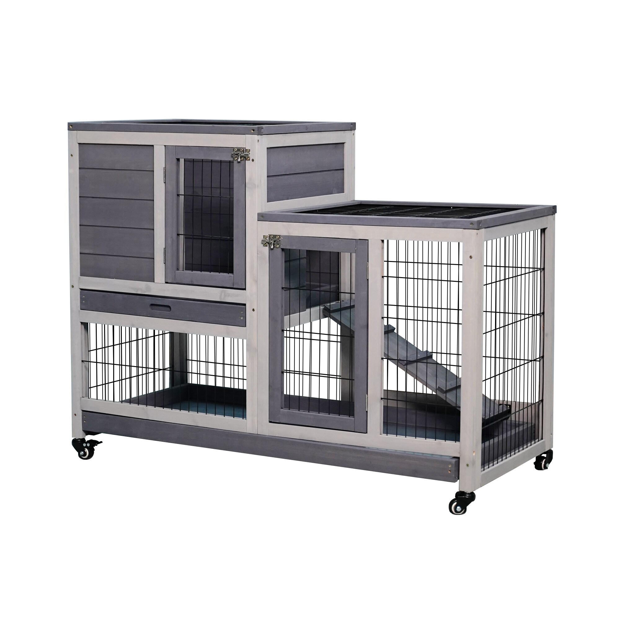 Forclover Gray Rabbit Hutch with Removable Tray, Movable Design, and ...