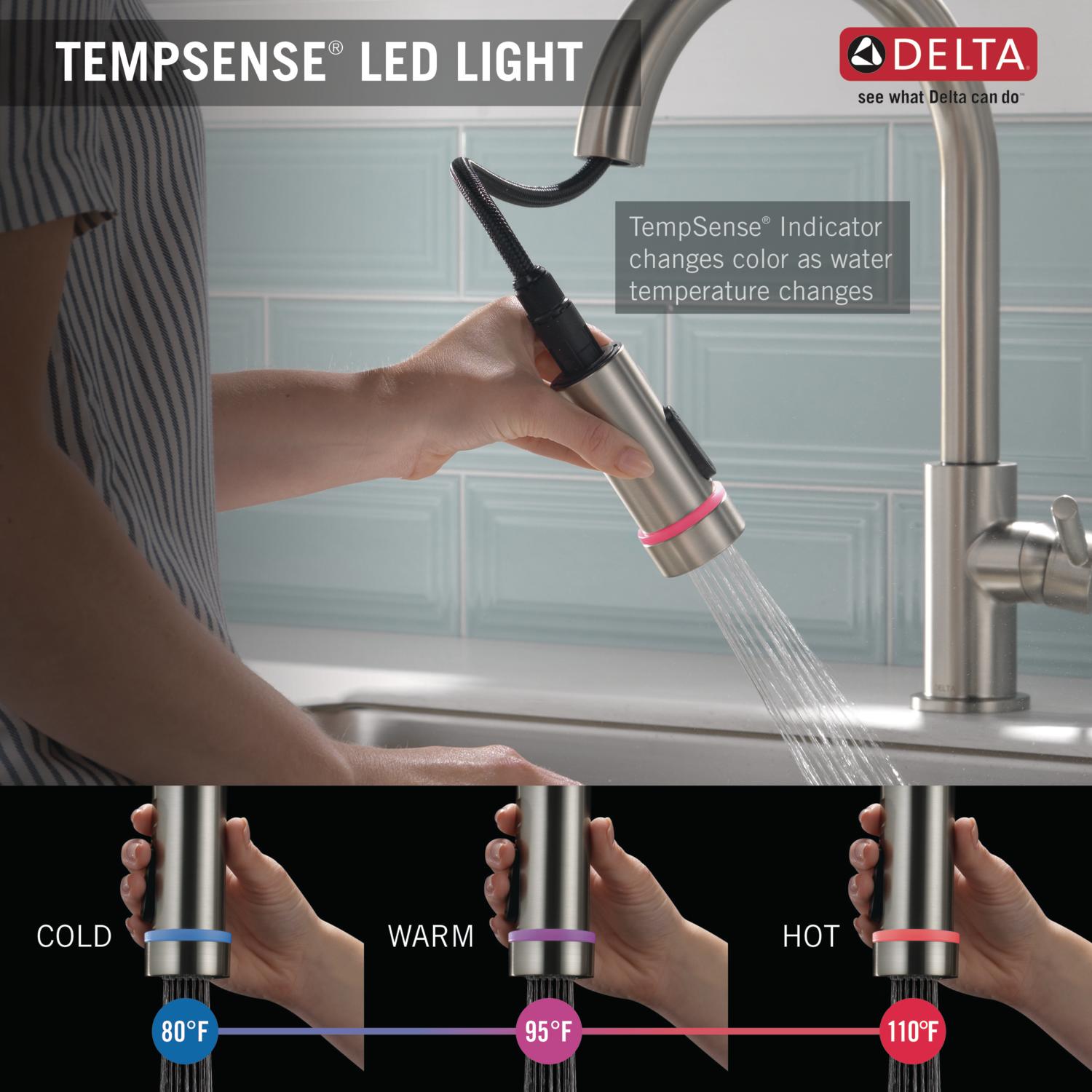 Delta Trask with Tempsense Spotshield Stainless Double Handle Pull