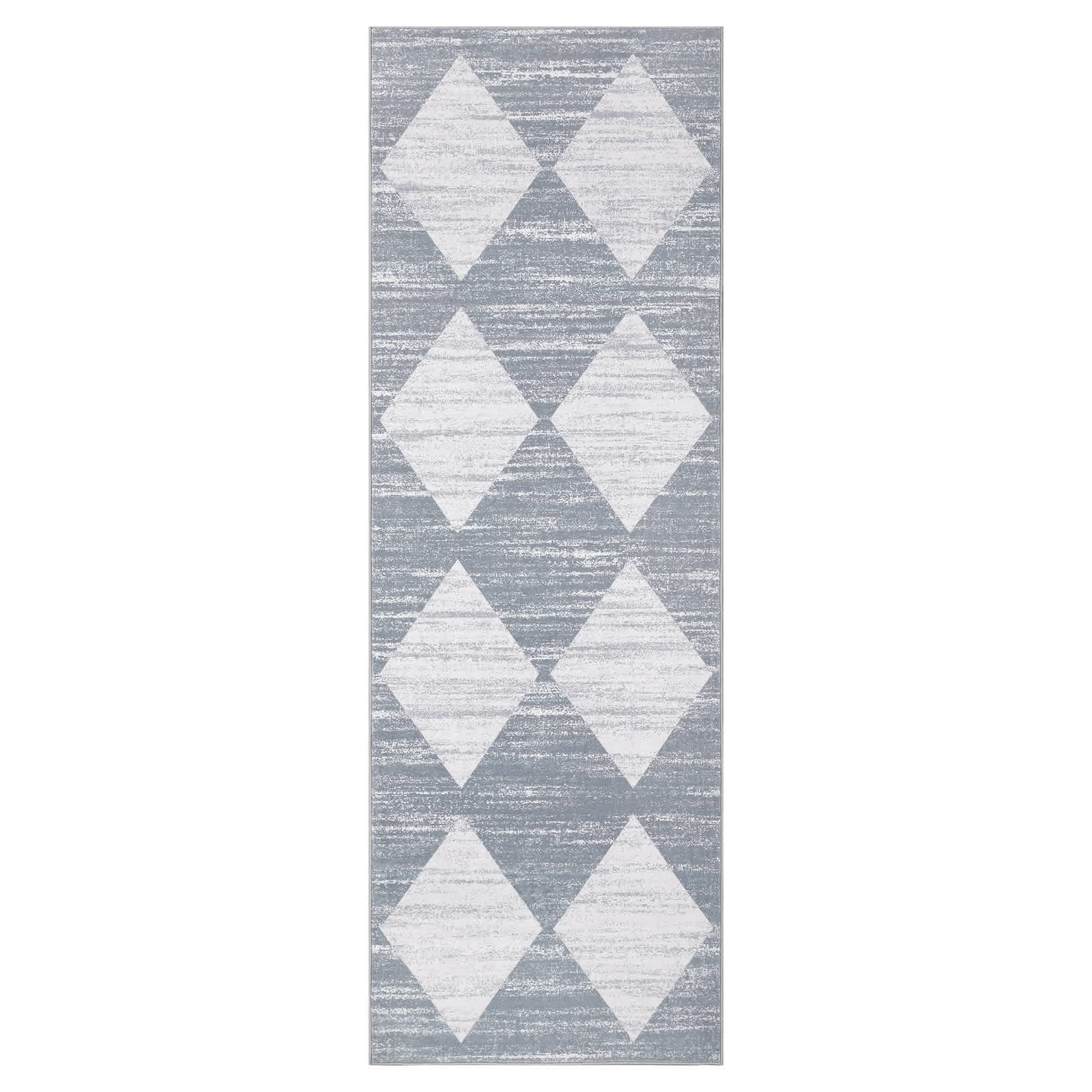 Qeetex SUNNY-PHK-33KHCKJA 2 x 6 ft Polyester Grey Rectangular Laundry Bathroom Kitchen Modern Geometric Diamond Print Machine Washable Runner Rug