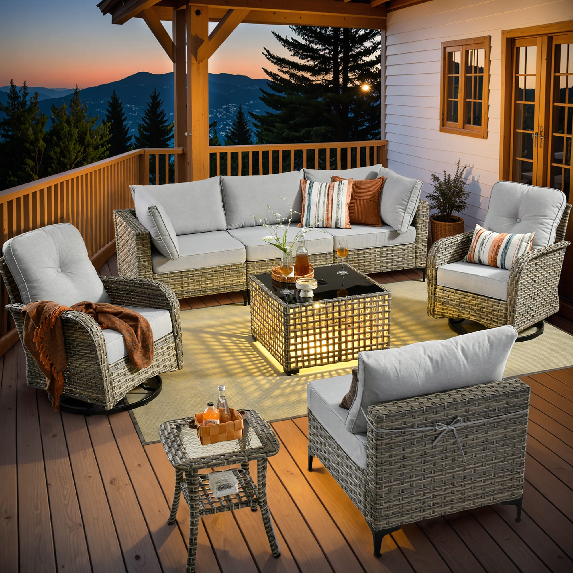 Caodoc L5-VYZSKT408-1 VYZSKT Wicker Outdoor Sofa with Light gray Cushions and Wicker Frame