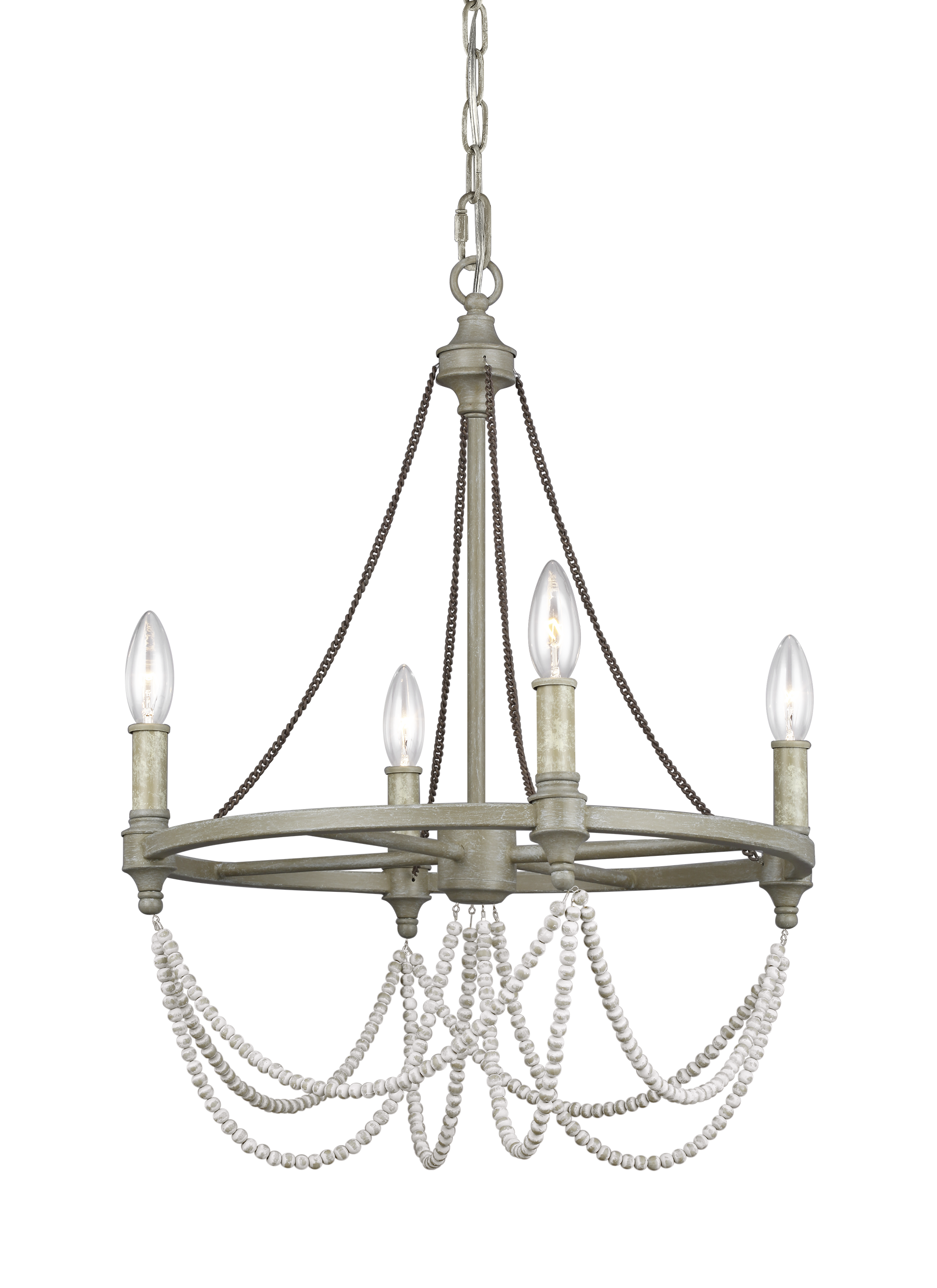 Beverly 4-Light French Washed Oak and Distressed White Wood Chandelier