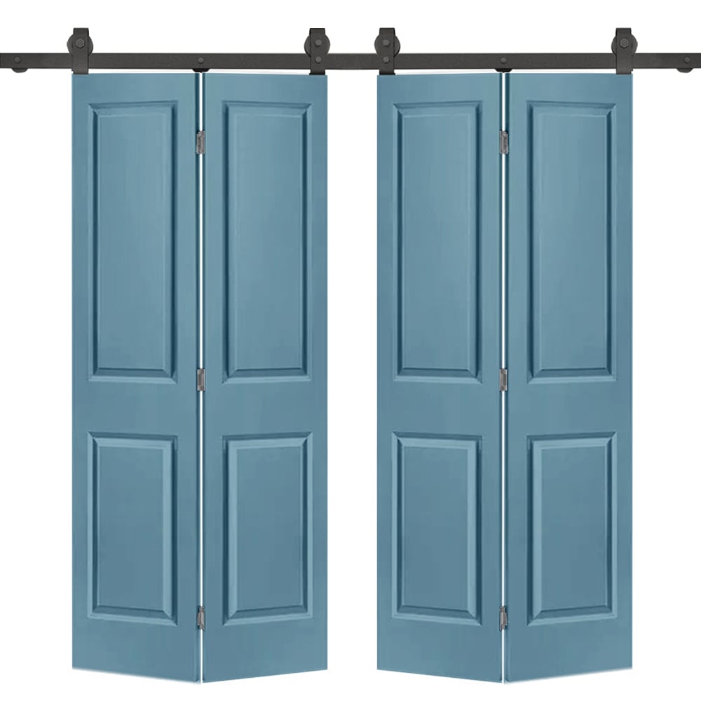 CALHOME 1300-4-T+2P-24BP(2 48-in x 80-in Dignity Blue MDF Hollow core Double Barn Door (Hardware Included)