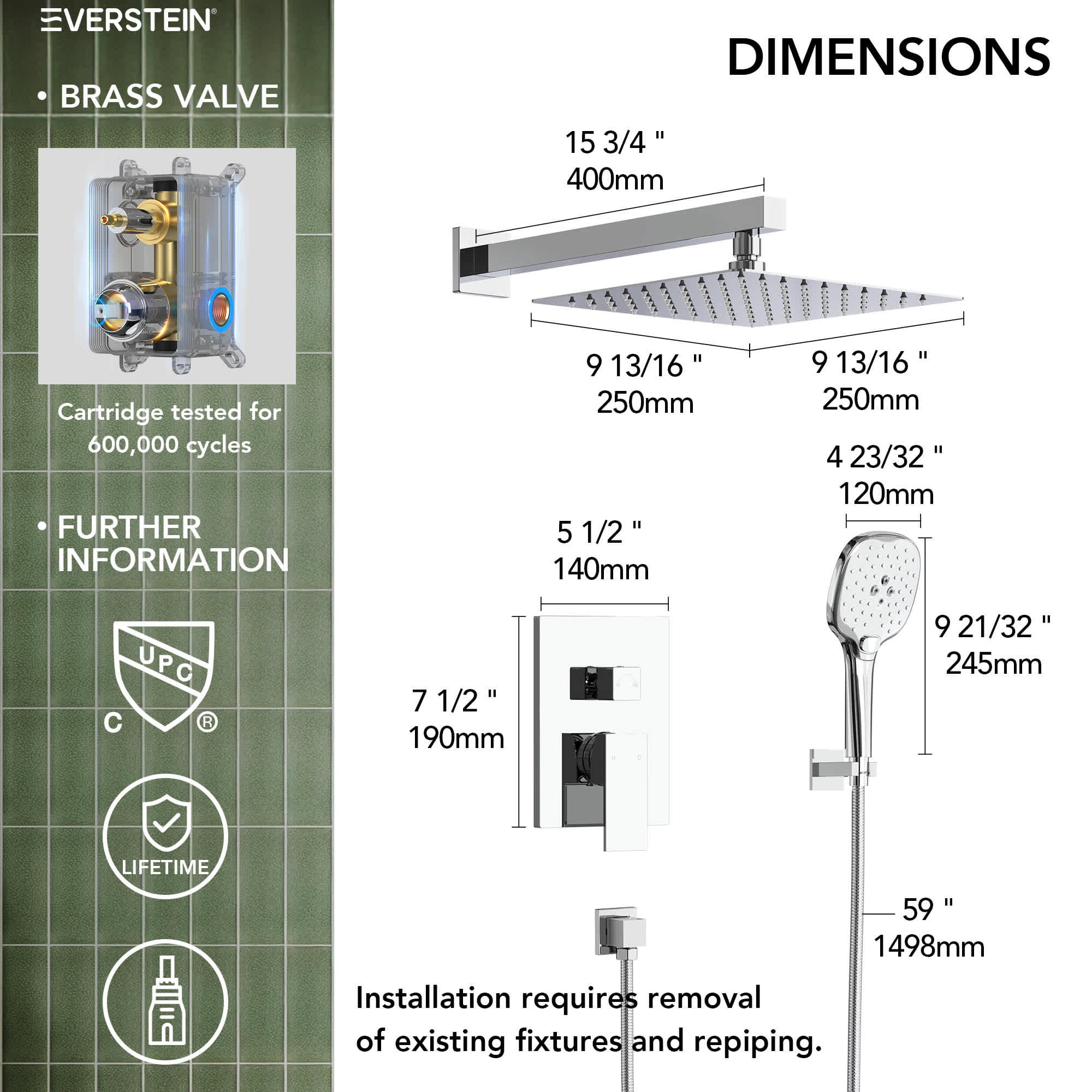 EVERSTEIN M6646CI-10BL Showerhead-Bar-Panels - View #10