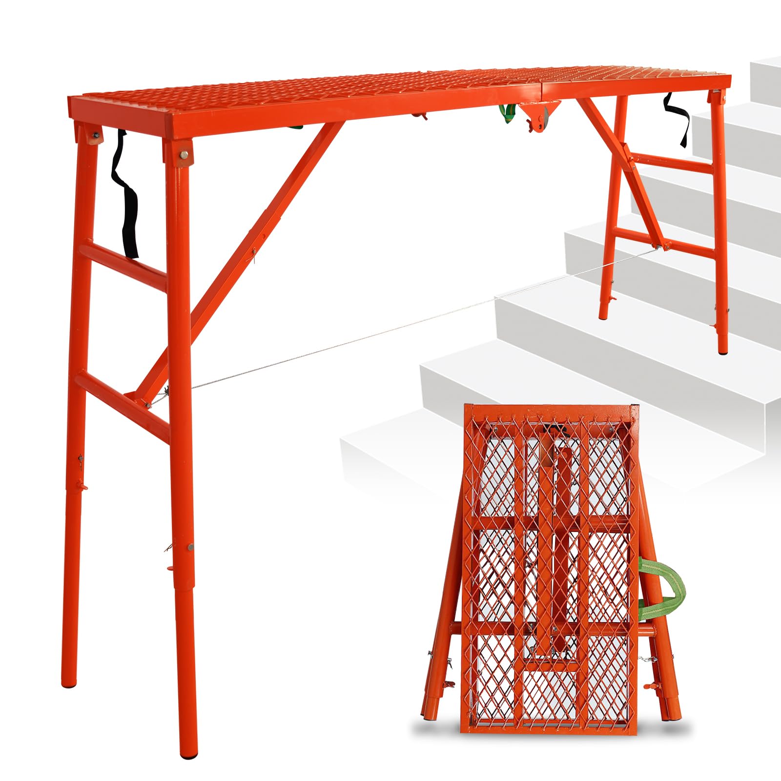 SenQWFa  70 Folding Scaffolding Platform 770lbs Heavy Duty Portable Work Platform with Adjustable Legs for Stairs and Uneven Ground Multi Purpose