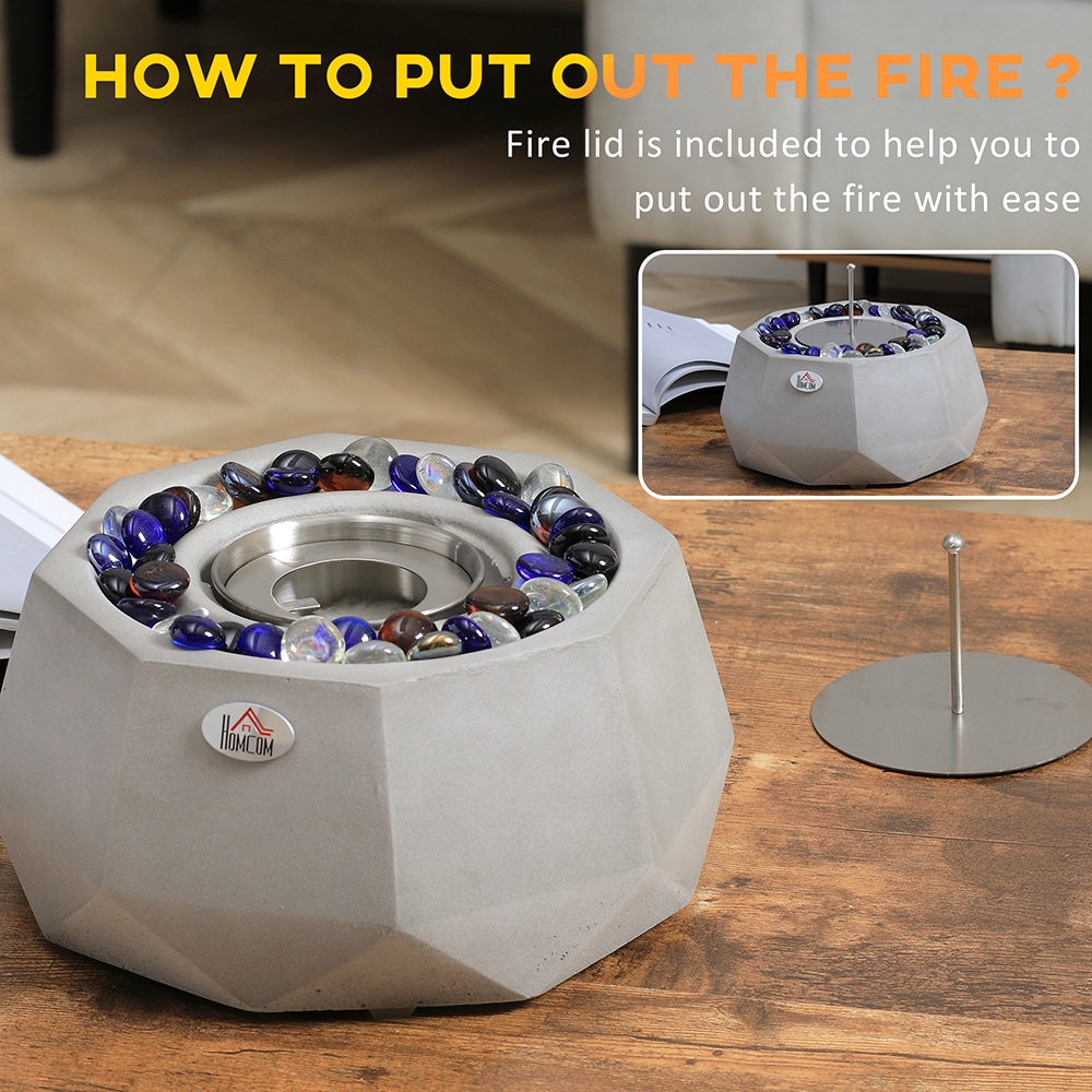 Gray Geometric Concrete Tabletop Fireplace with Lid