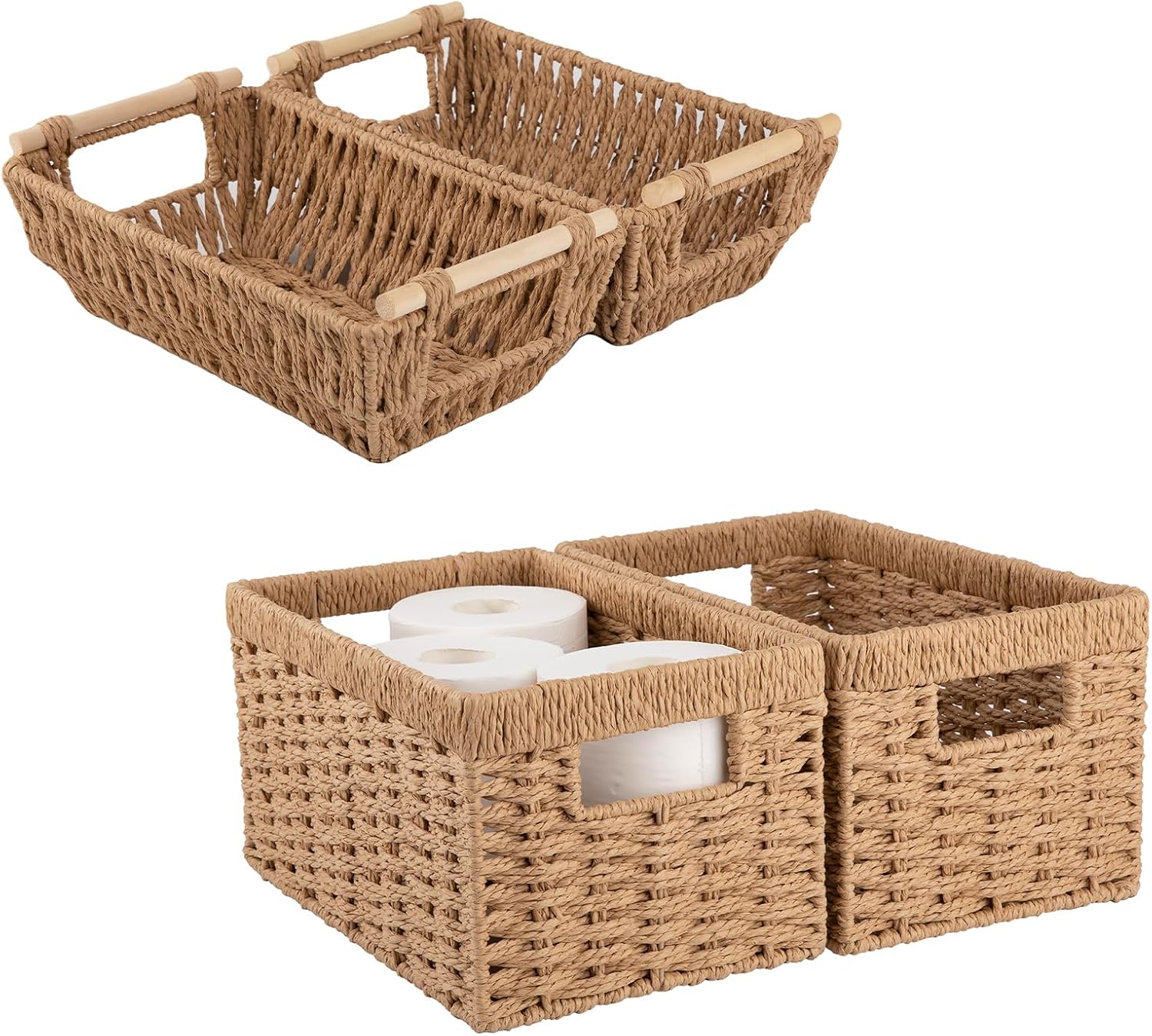 OIAHOMY Small Wicker Baskets Paper Rope Storage Baskets for Organizing with Built in Handles 4 Packs Yellow #B0FBGDF9FK