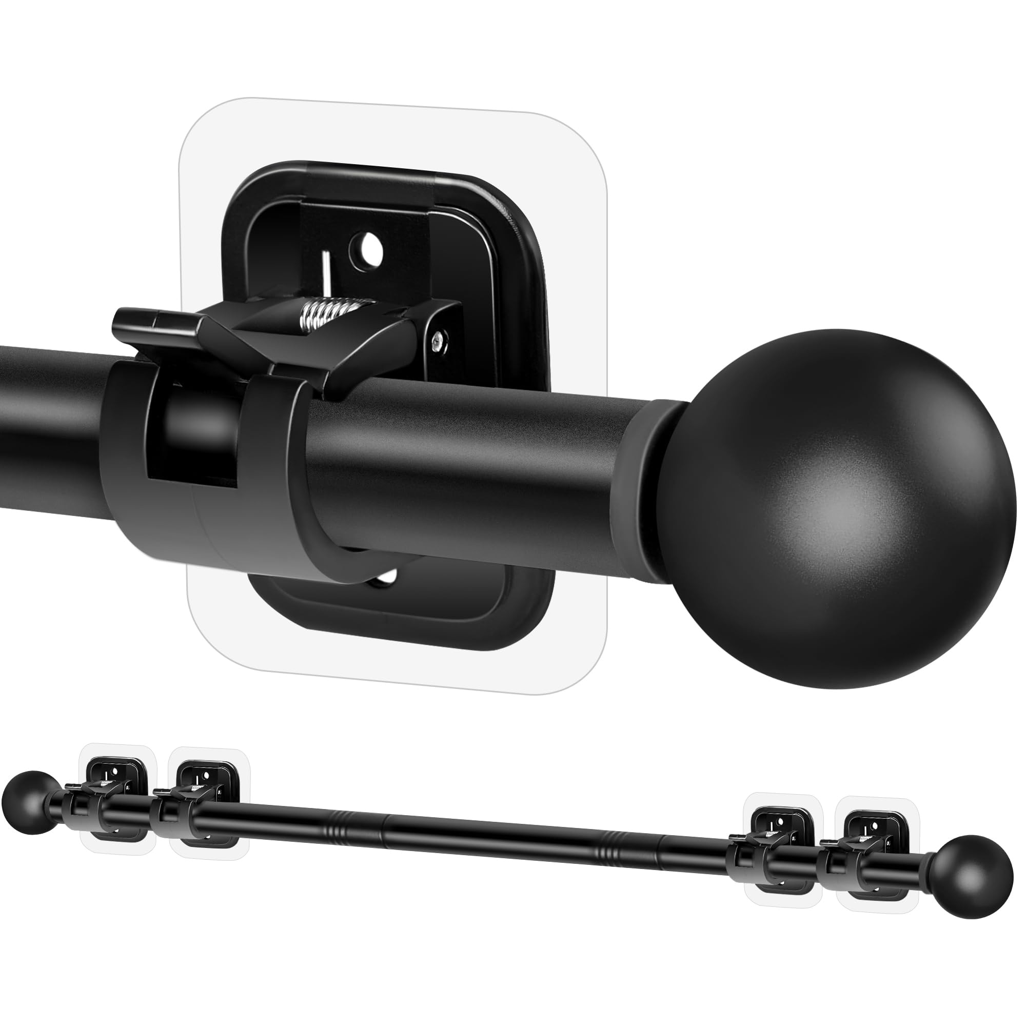 Etokfoks - No Drill Black Stainless Steel Curtain Rod Bracket Adhesive and Screw Mount Projectio...