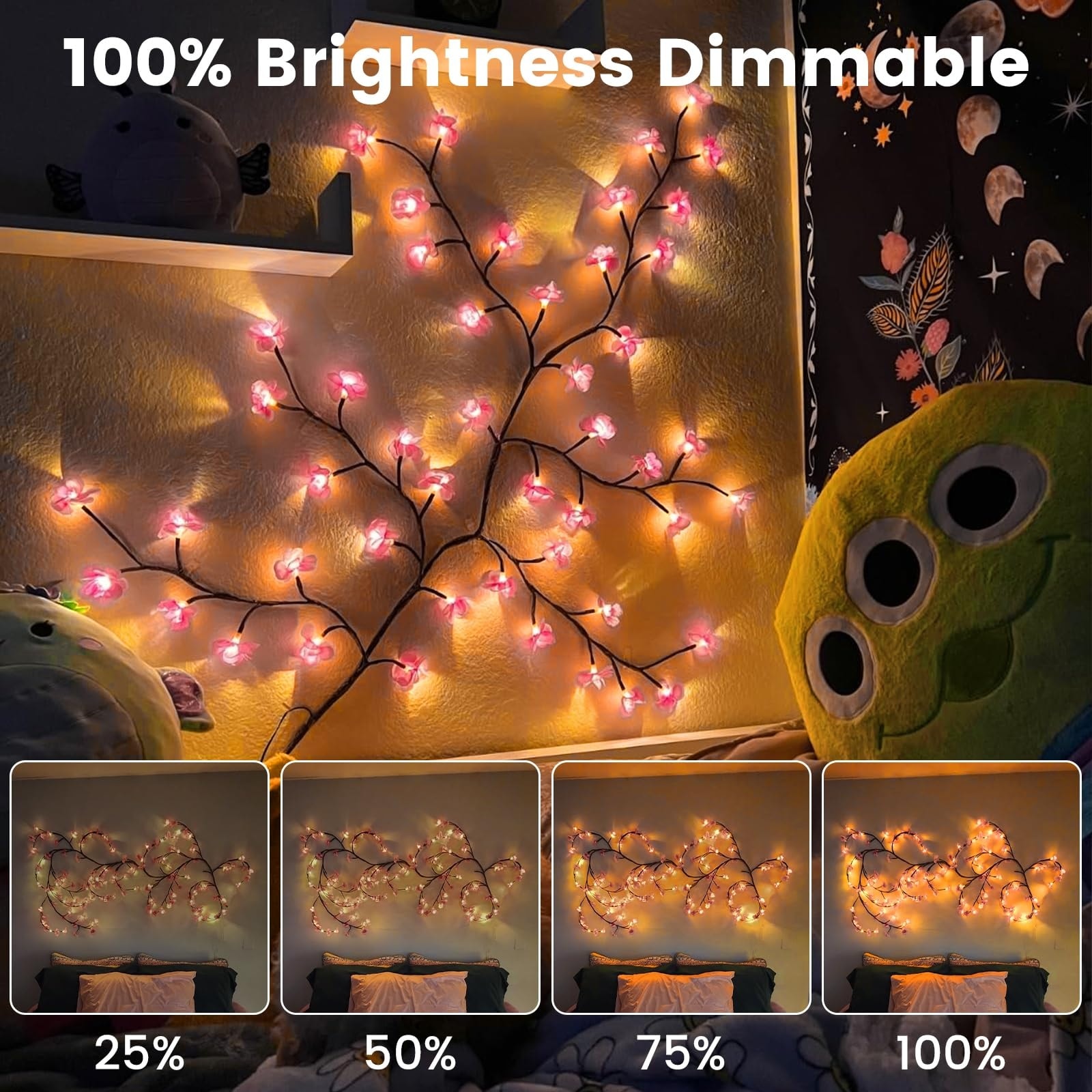 Aoibox  5 91 ft Cherry Blossom Lighted Branch Garland Willow Vine Wall Lights with Remote 8 Mode Decor