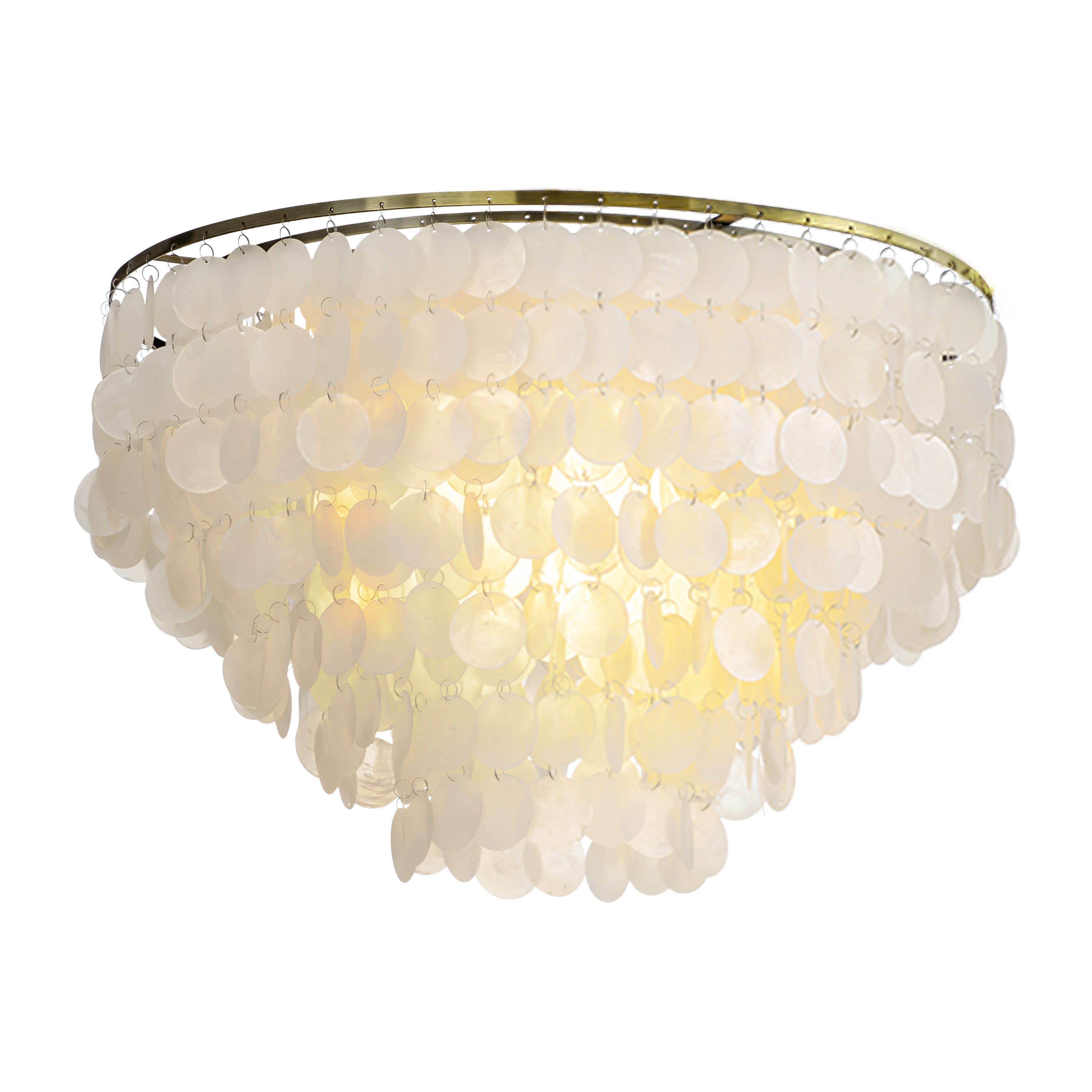 Antique Gold Coastal Capiz Shell Tiered Flush Mount Light