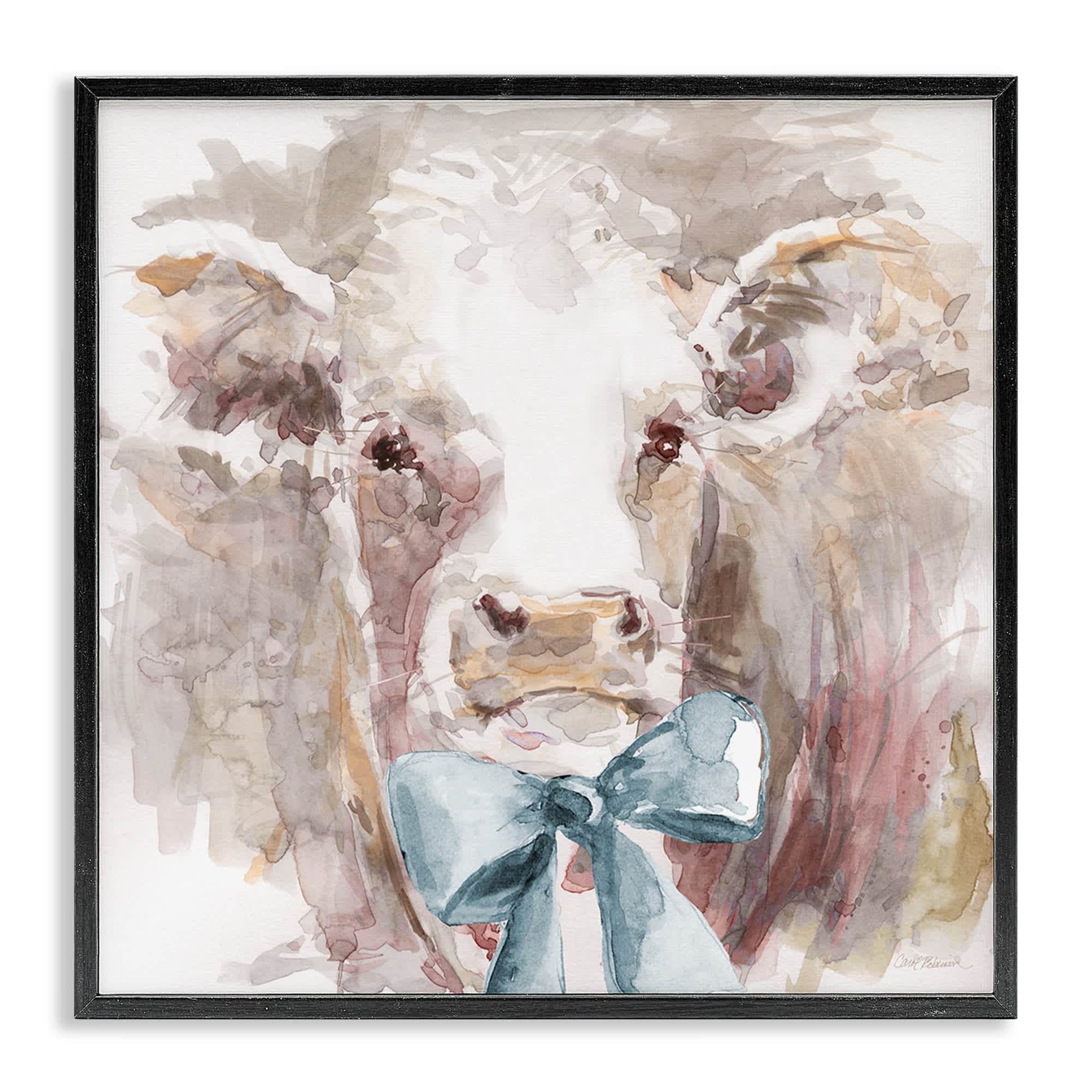 Stupell Industries BS-209-FR-12X12 Soft Abstract Cow and Bow Black Framed Giclee Art By Carol Robinson 12 x 12