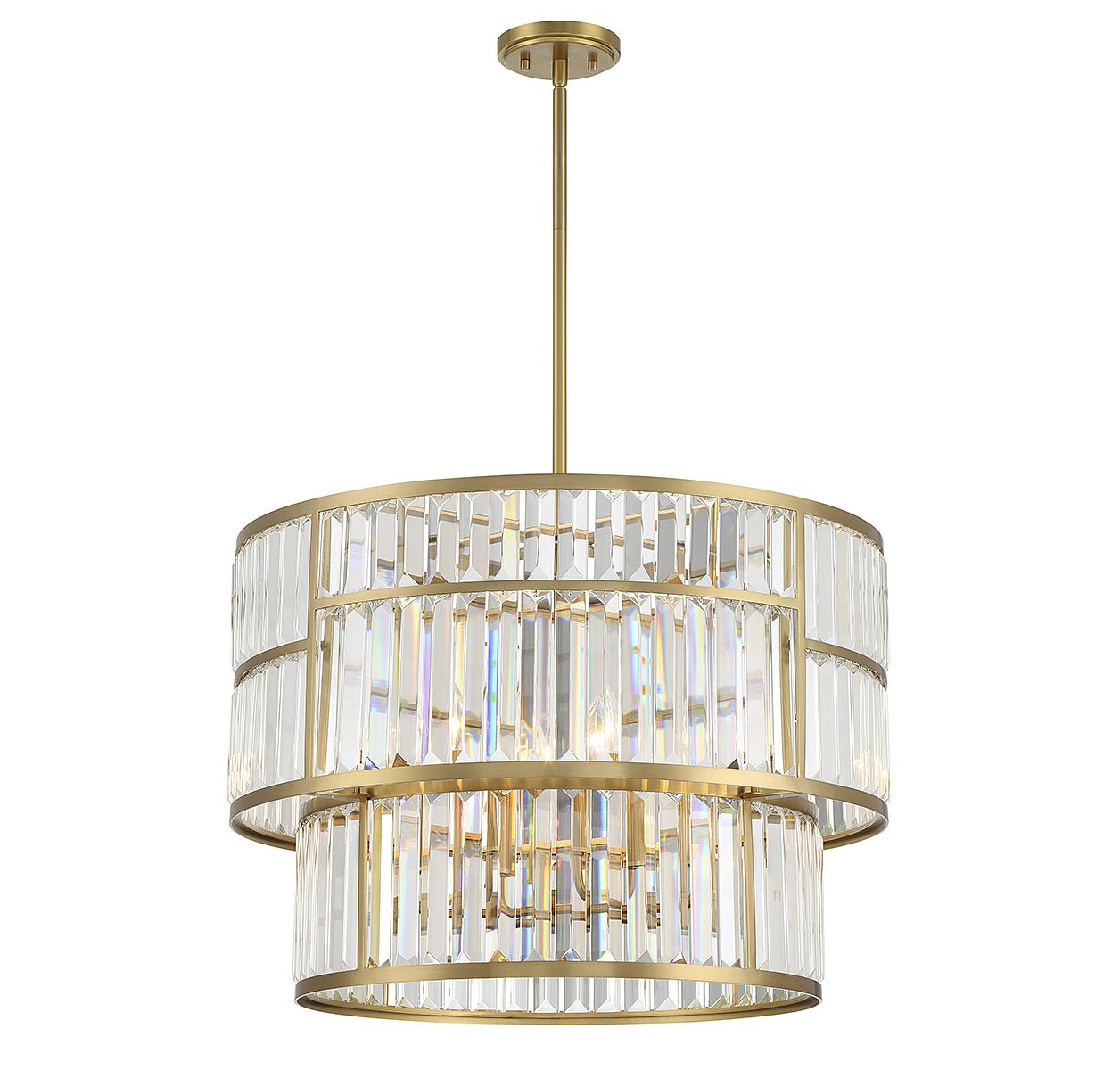 Warm Brass 5-Light Drum Pendant with Crystal Shades