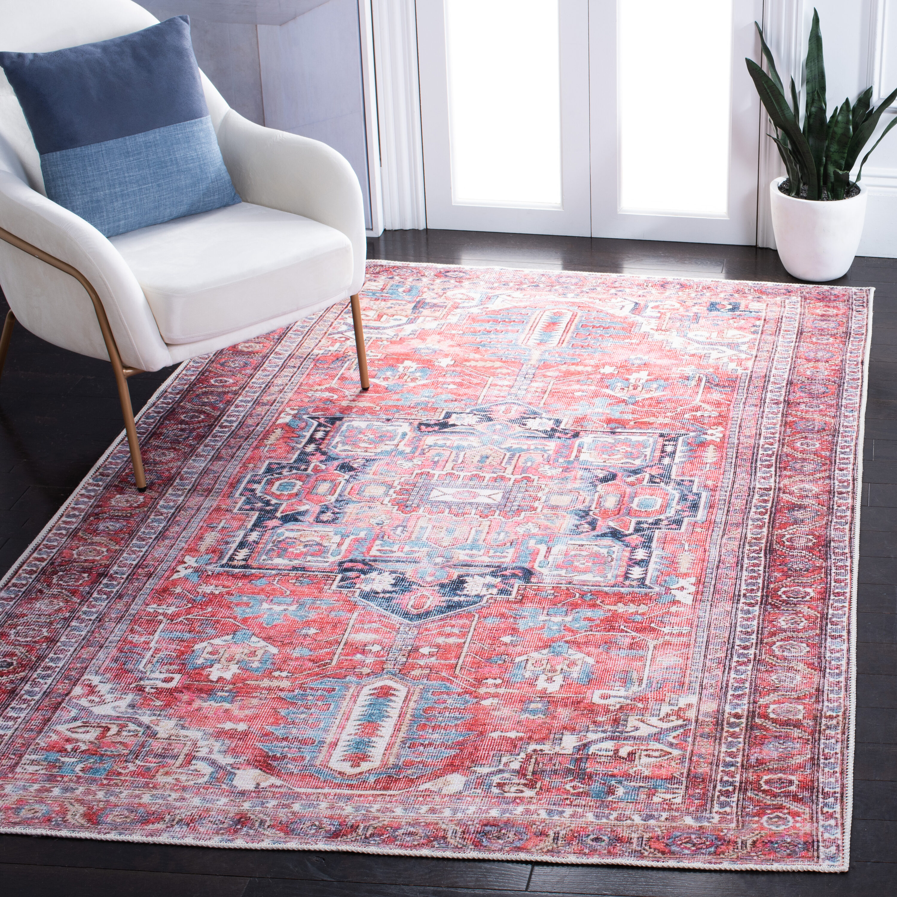 Safavieh SEP389Q-7SQ Serapi 7 x 7 (ft) Loomed Cotton Red/Navy Square Indoor Border Machine washable Area rug