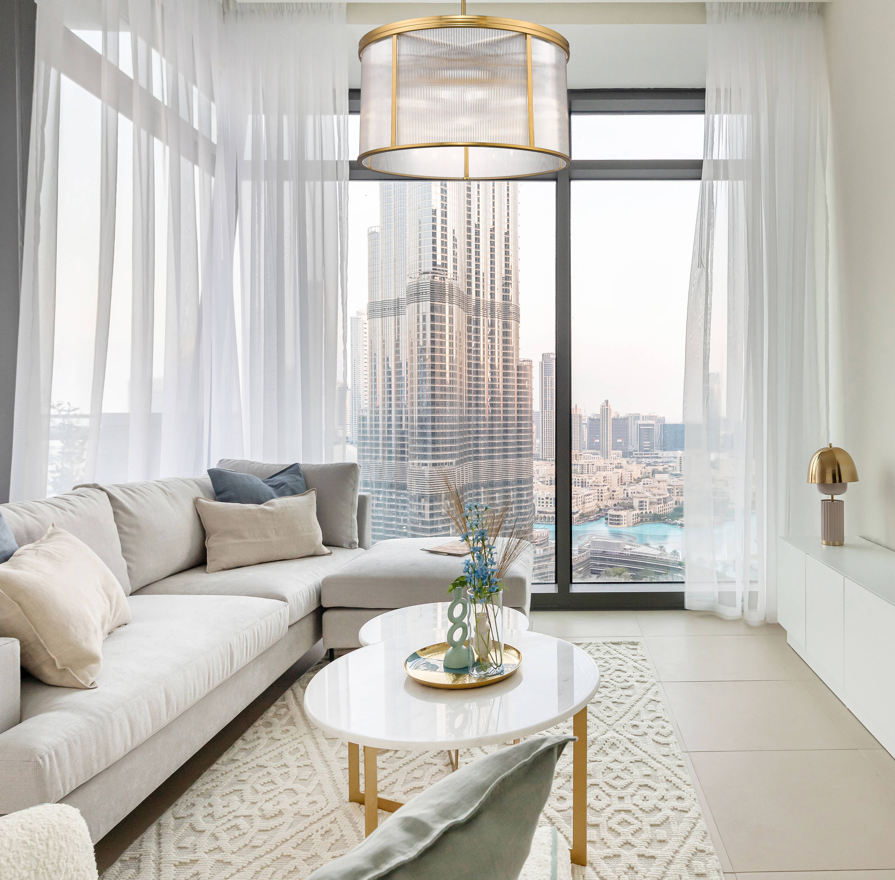 Modern Gold 9-Light Drum Chandelier with Ribbed Glass