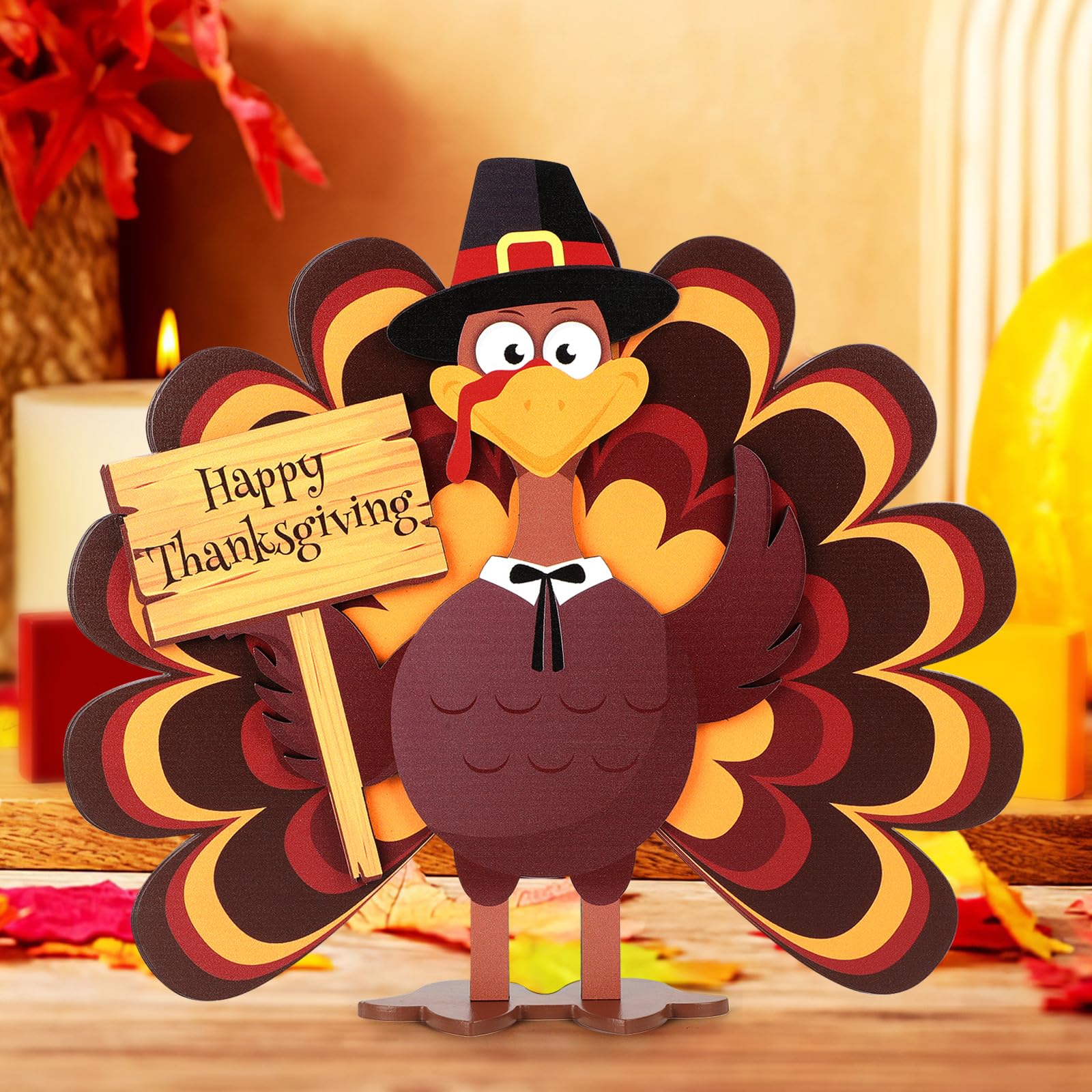 Yichuhaoxi  Wooden Turkey Thanksgiving Decoration Indoor Fall Tabletop Centerpiece for Home Office Party Shelf Farmhouse Style