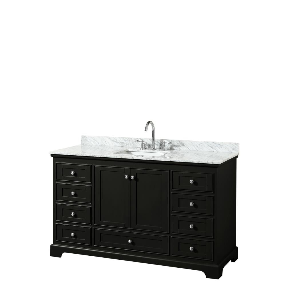 Wyndham Collection WCS202060SDECMUNSMXX Deborah 60-in Dark Espresso with Polished Chrome Trim Undermount Single sink Bathroom Vanity with White Carrara Marble Natural marble Top