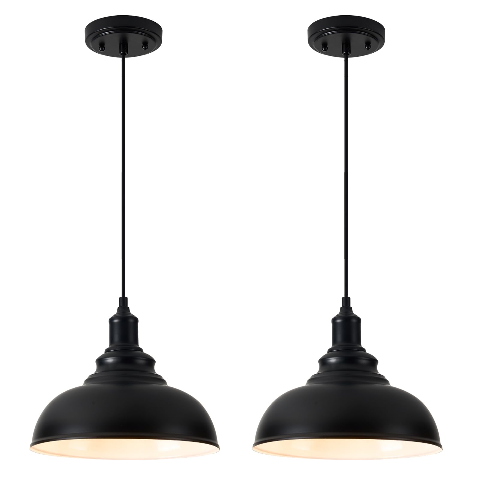 Aoibox  2 Pack Black Farmhouse Pendant Lights Industrial Adjustable Hanging Barn Kitchen Island Pendant Light Fixtures