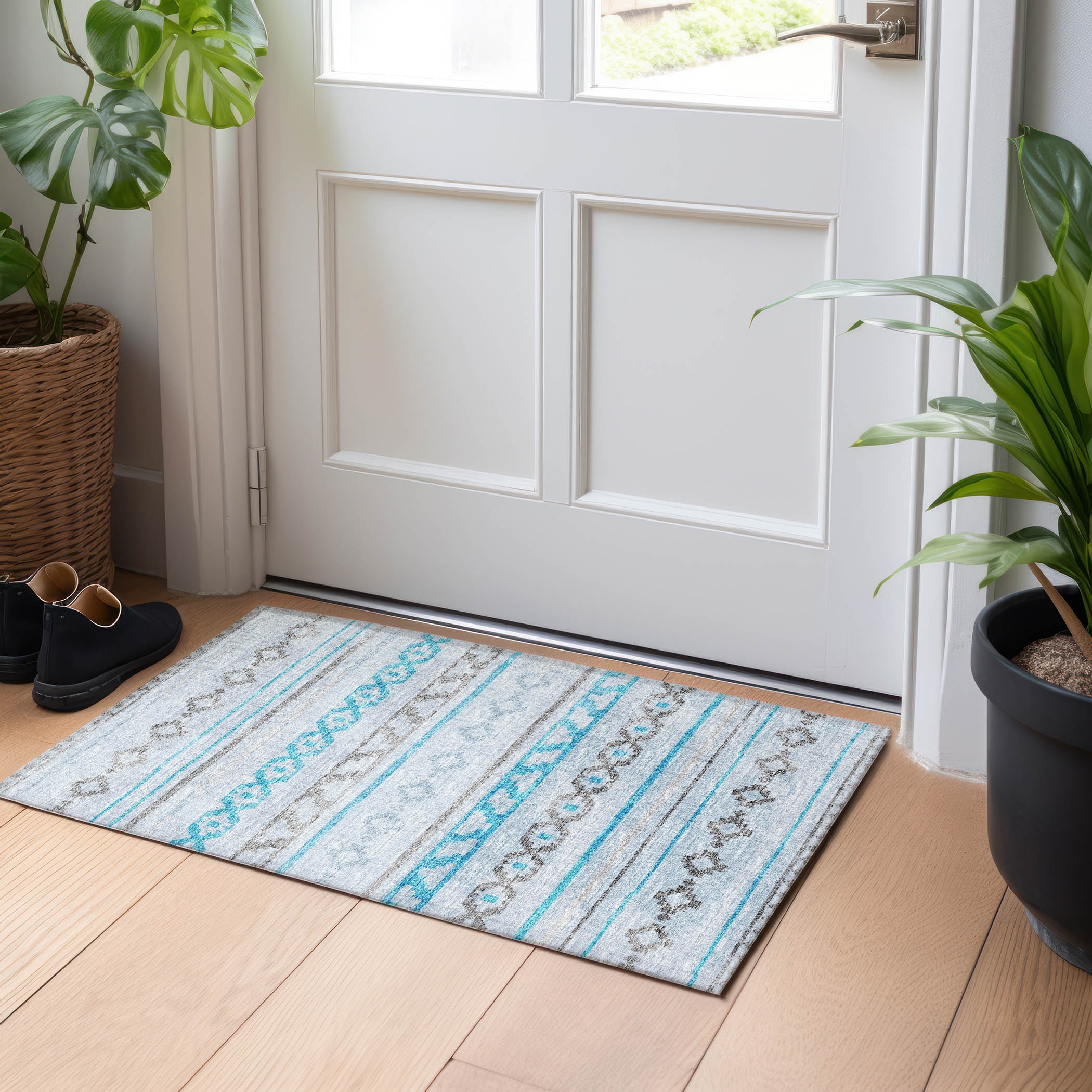 Addison Rugs AMF116TU20X30 Mayfield AMF116TU 2 x 3 (ft) Loomed Polyester Turquoise Rectangular Indoor Geometric Machine washable Area rug