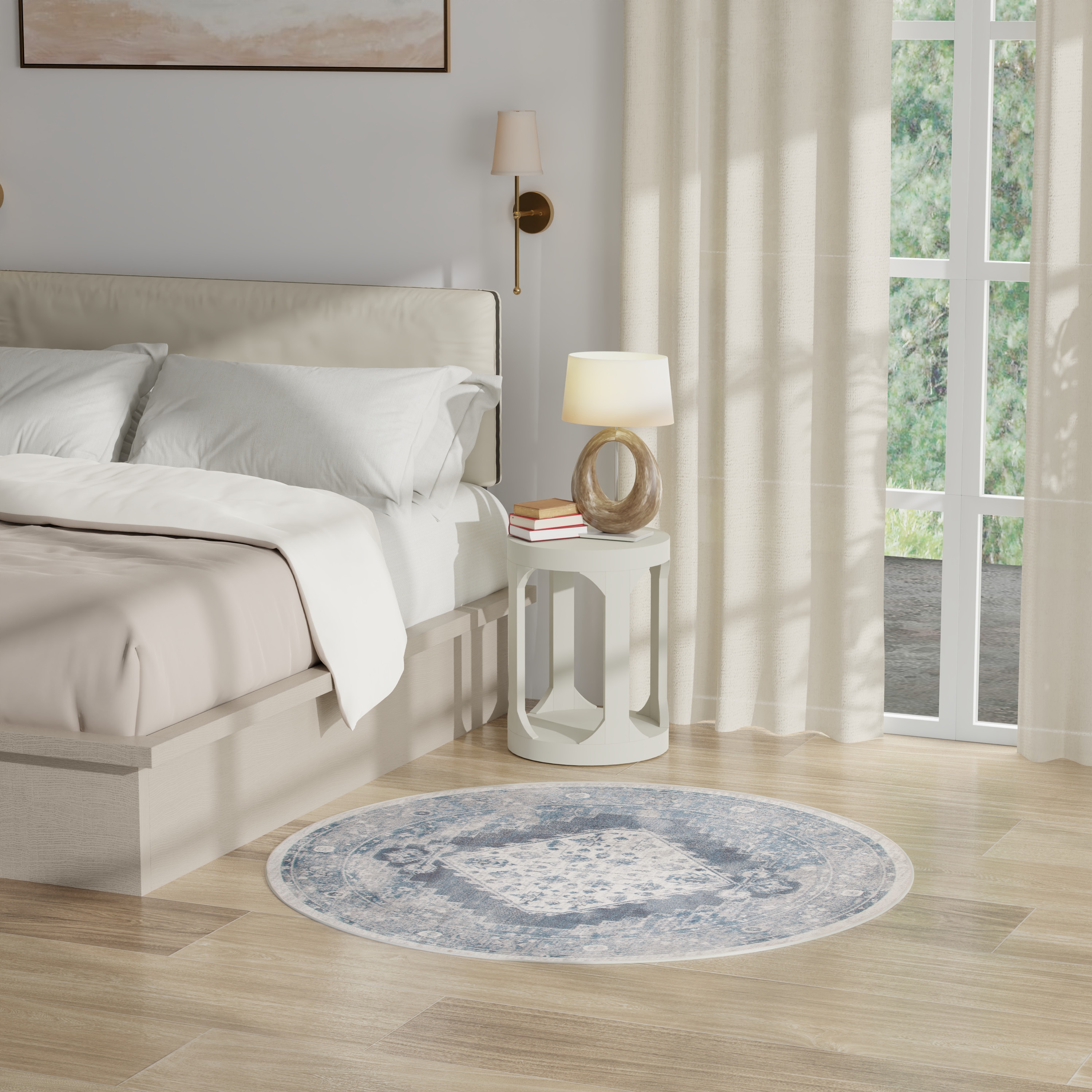 Nourison Home 099446979810 Astra Machine Washable 4 x 4 (ft) Loomed Polyester Blue Ivory Round Indoor Medallion Persian Machine washable Area rug