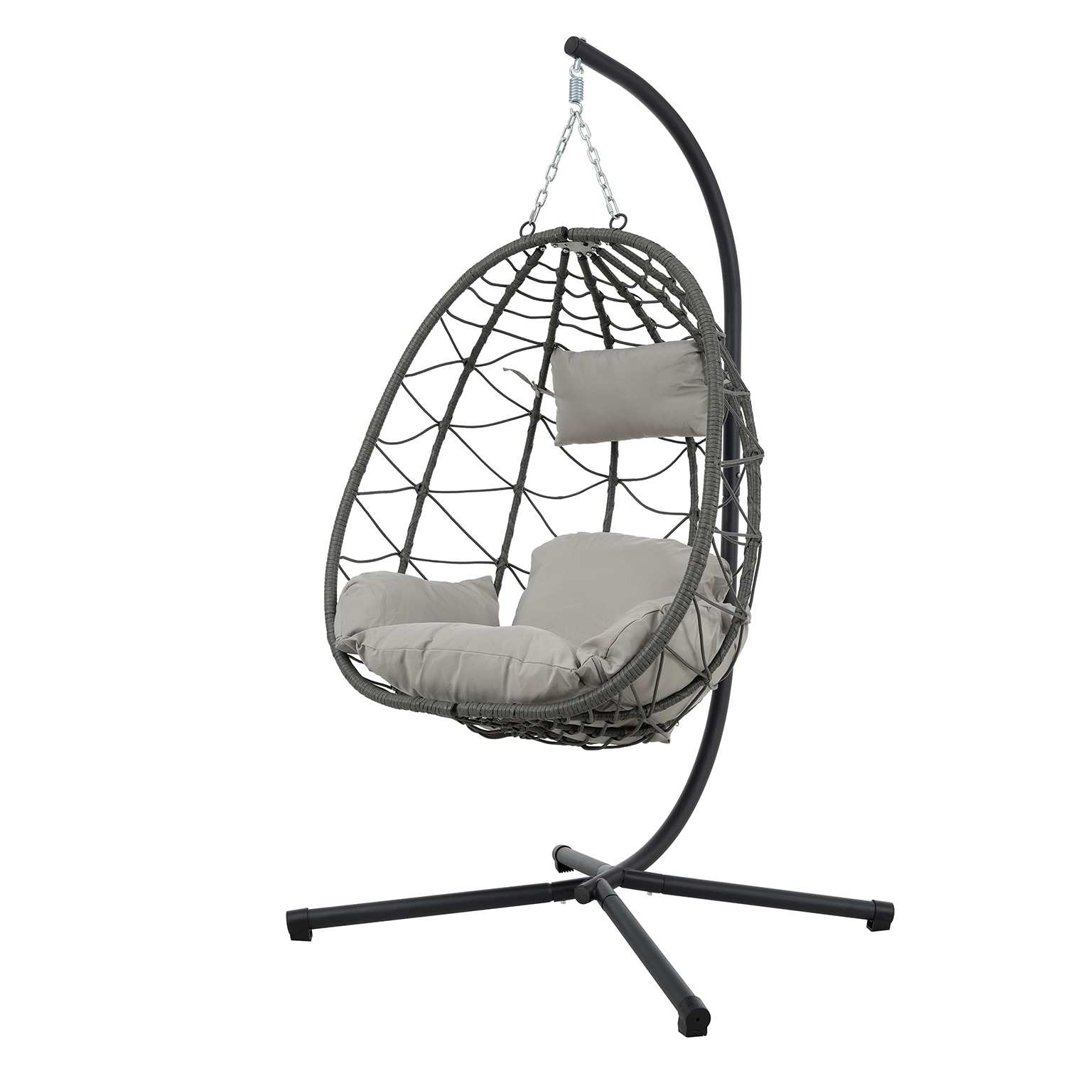 Gray Steel Outdoor Egg Hanging Chair with Cushions