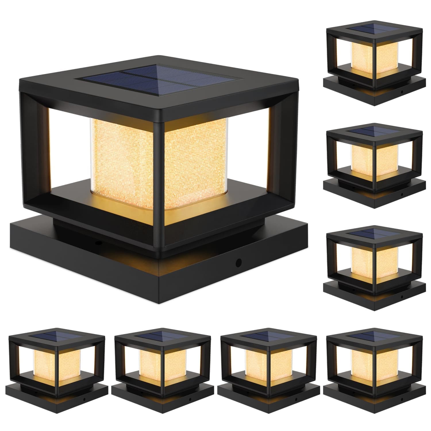 Angel Sar 3.5in x 3.5in 4in x 4in 5.5in x 5.5in 8-Pack Waterproof Black Solar Post Cap Lights