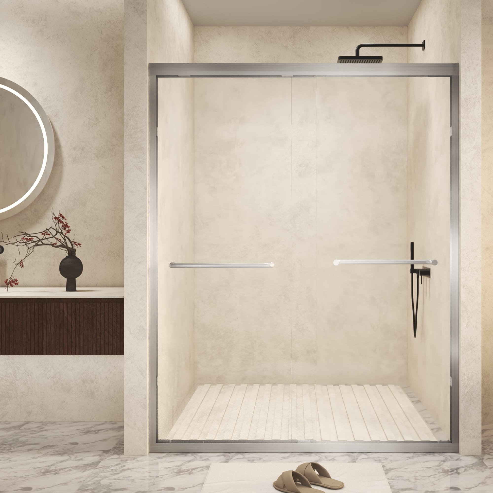 Lordear LD-AUG1012BN Brushed Nickel 56-in to 60-in W x 72-in H Framed Clear Glass Sliding Soft Close Shower door