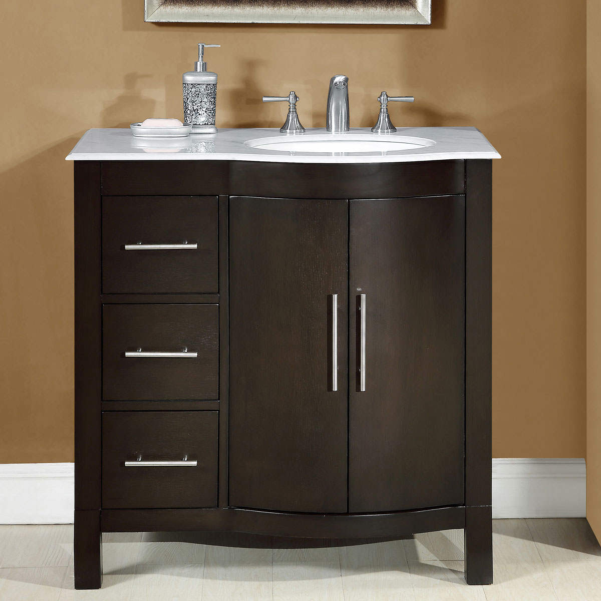 Silkroad Exclusive 36-in Dark Walnut Undermount Single Sink Bathroom ...