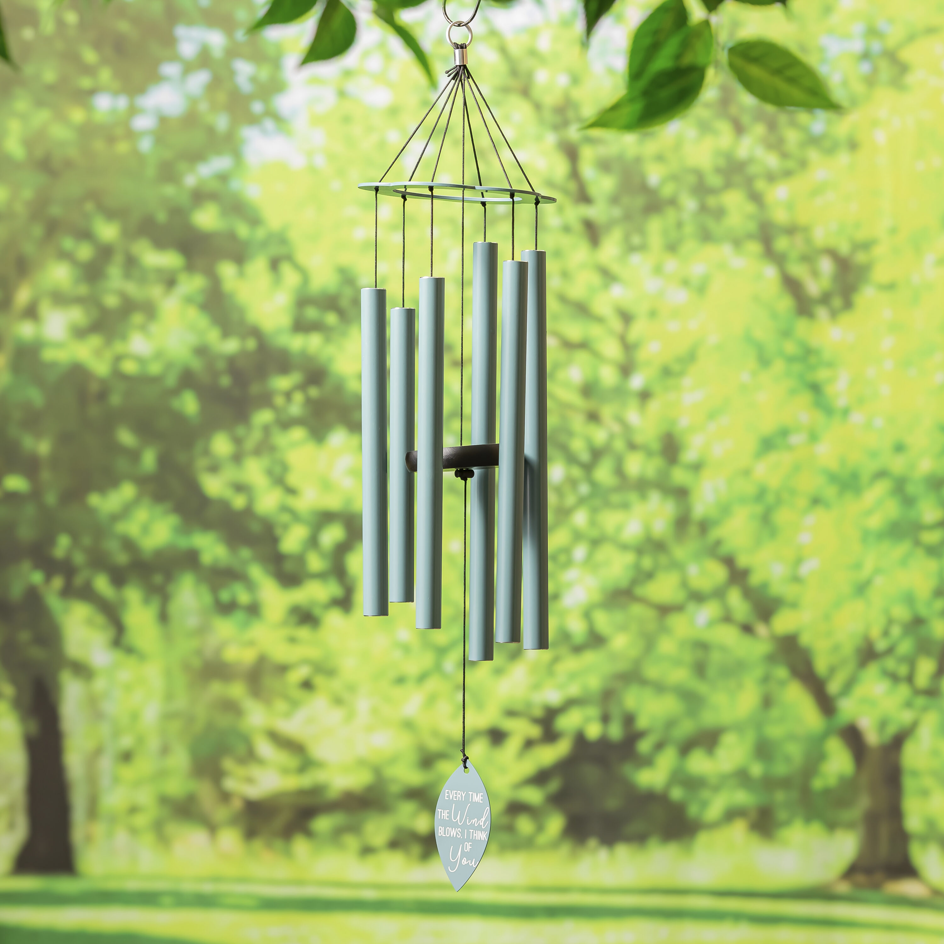 Green Laser Etched Metal Hand Tuned Wind Chime, 30"