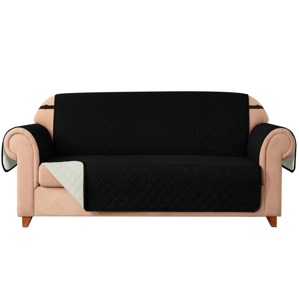 Subrtex SBTSF08 Solid Black Microsuede Sofa Slipcover 114-in W x 76-in H x 22-in D