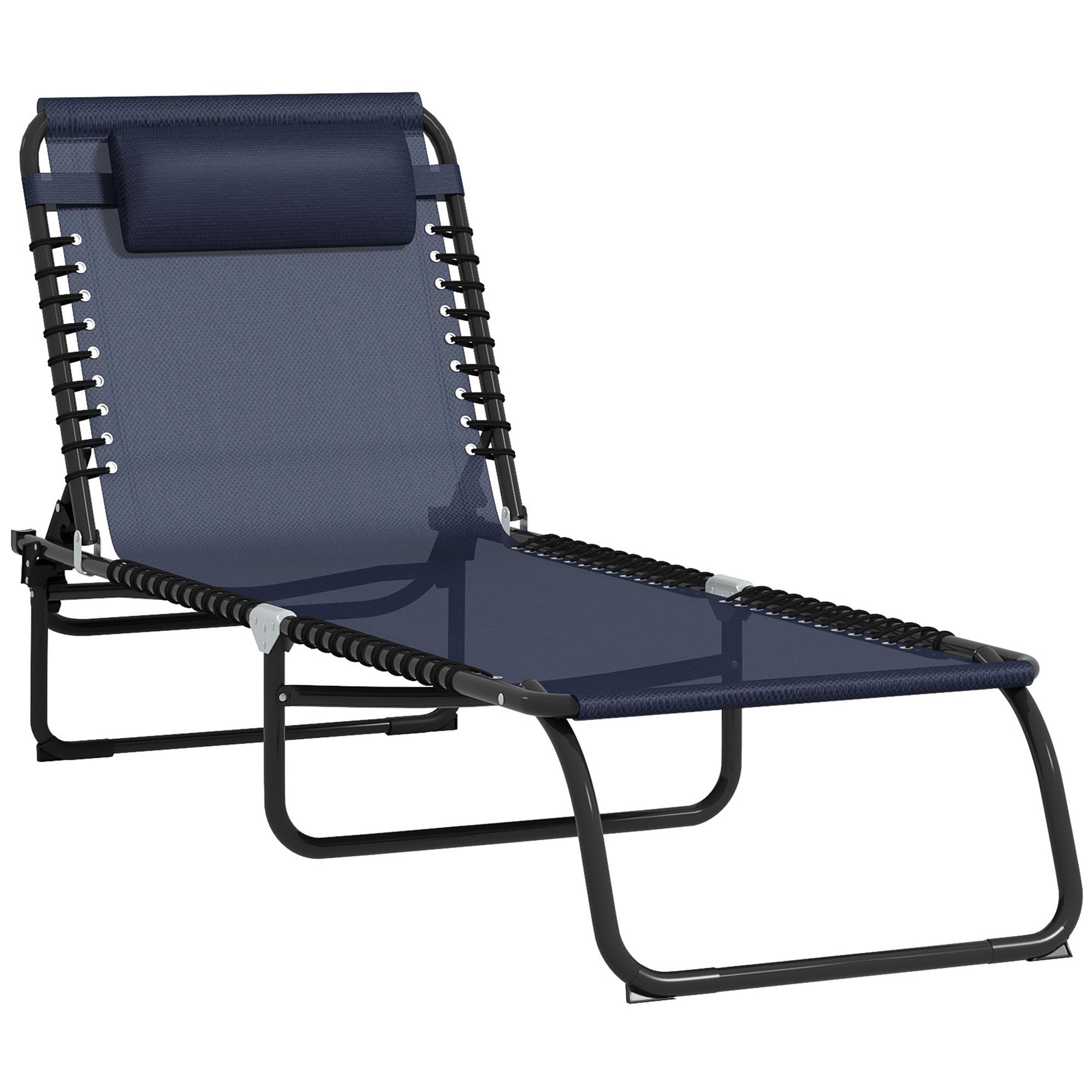 Bayfeve BF-60506-UMB Folding Chaise Lounge Steel Metal Frame Stationary Chaise Lounge Chair with Blue Sling Seat